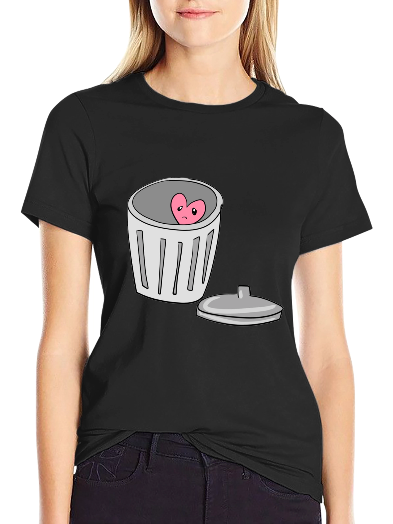 Heart in Trash Can Graphic T-Shirt - Black
