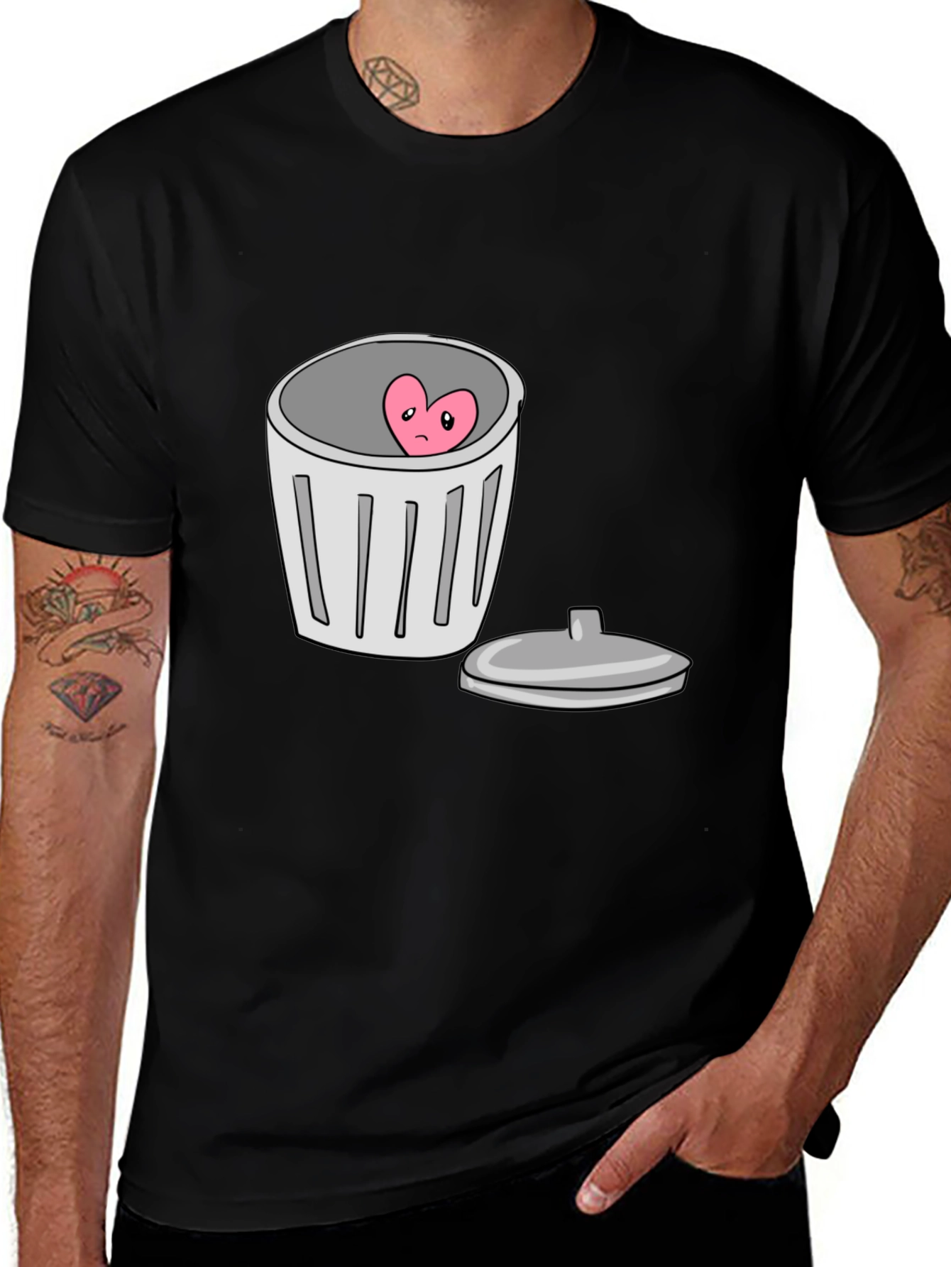 Heart in Trash Can Graphic T-Shirt - Black