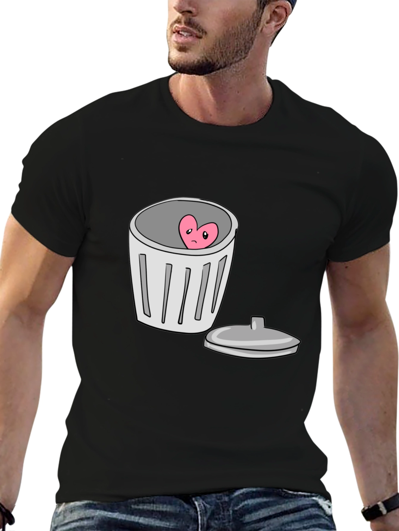 Heart in Trash Can Graphic T-Shirt - Black