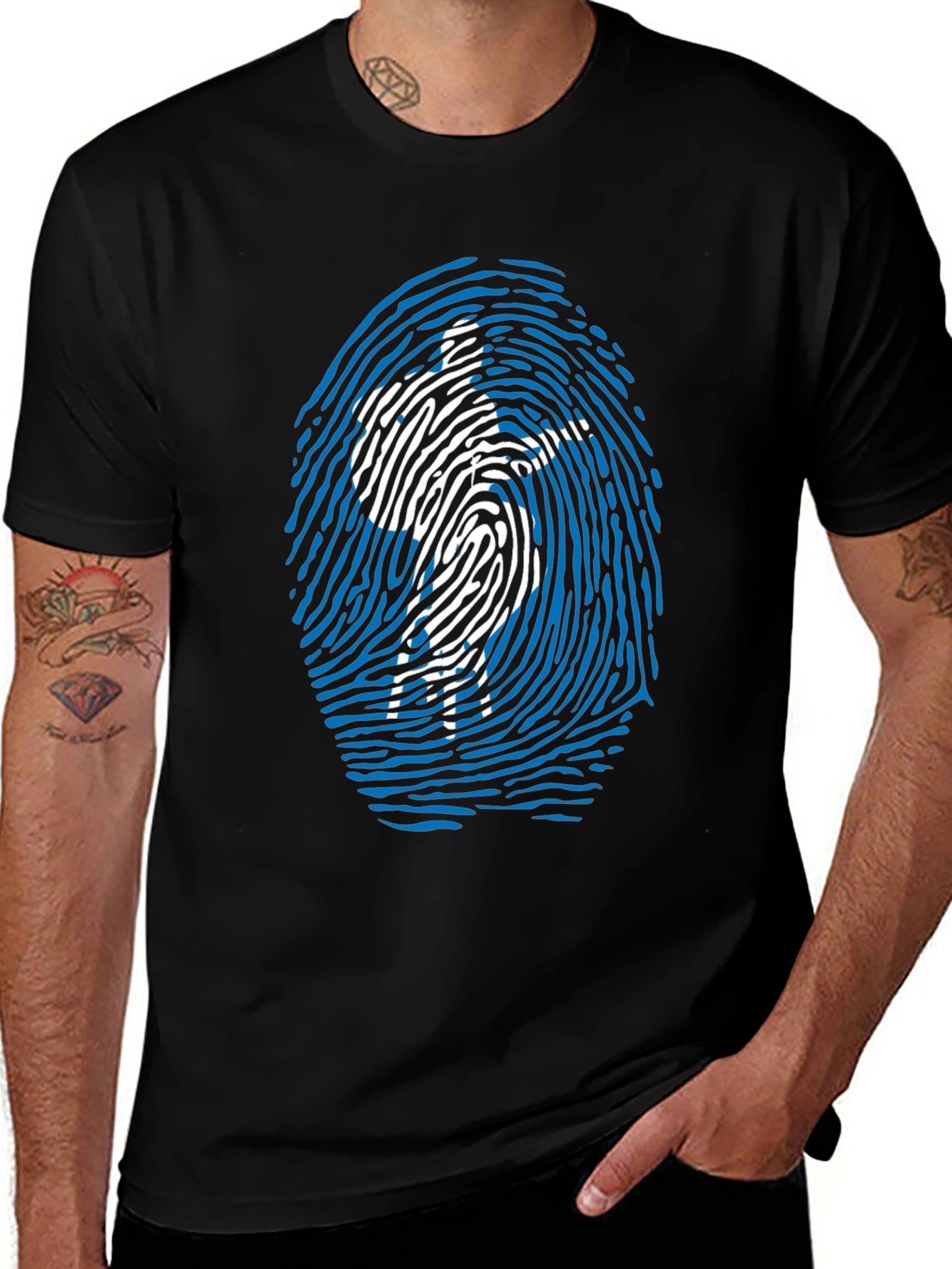 Unique Fingerprint Silhouette Graphic Tee - Black