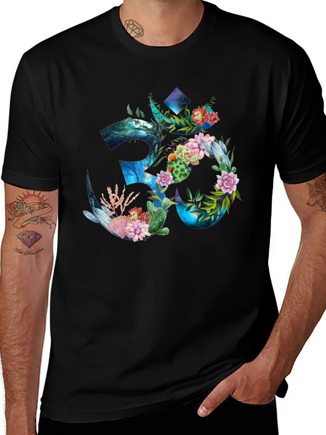 Om Symbol Floral Graphic Print T-Shirt