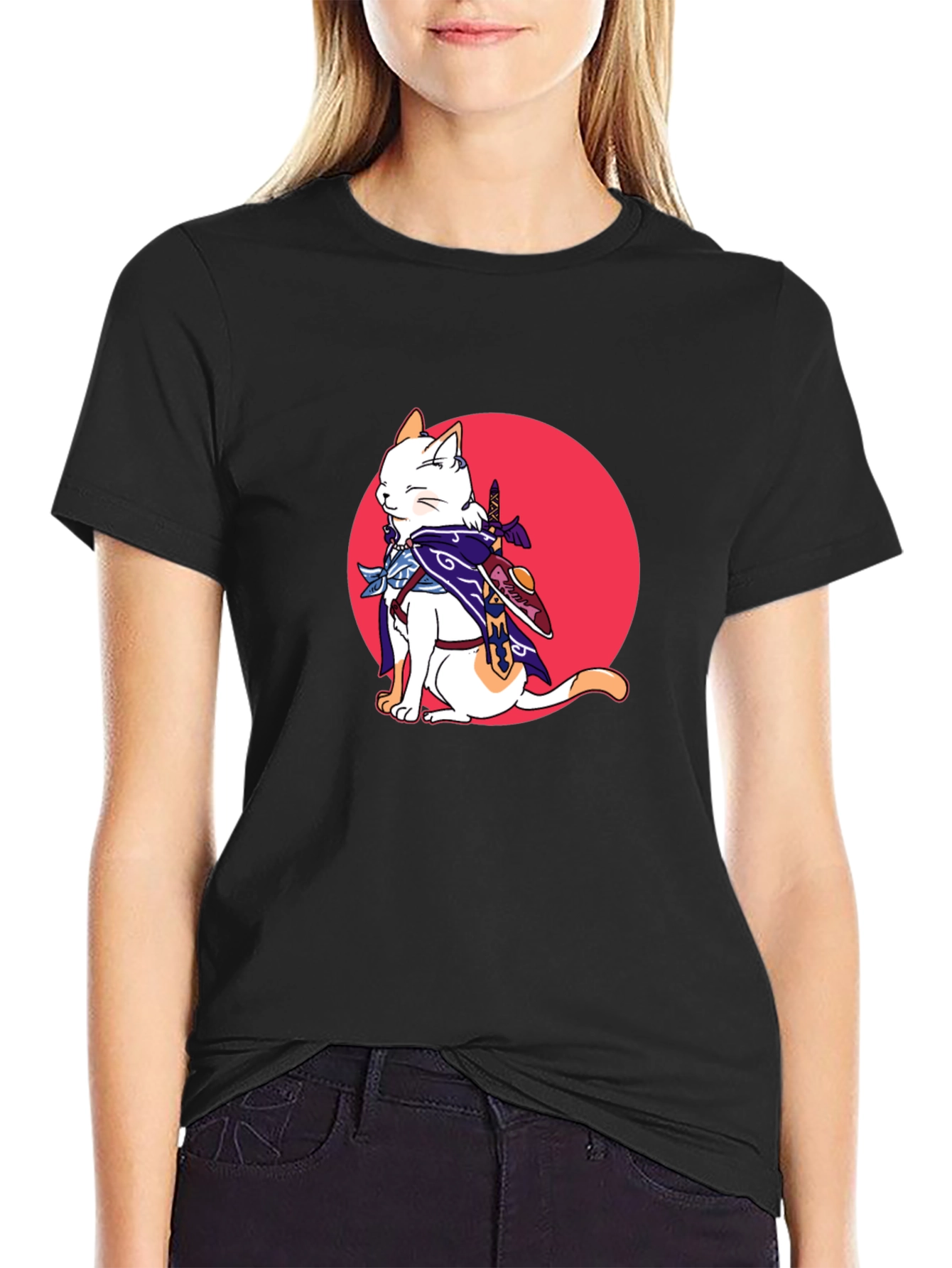Ninja Cat Graphic T-Shirt - Black