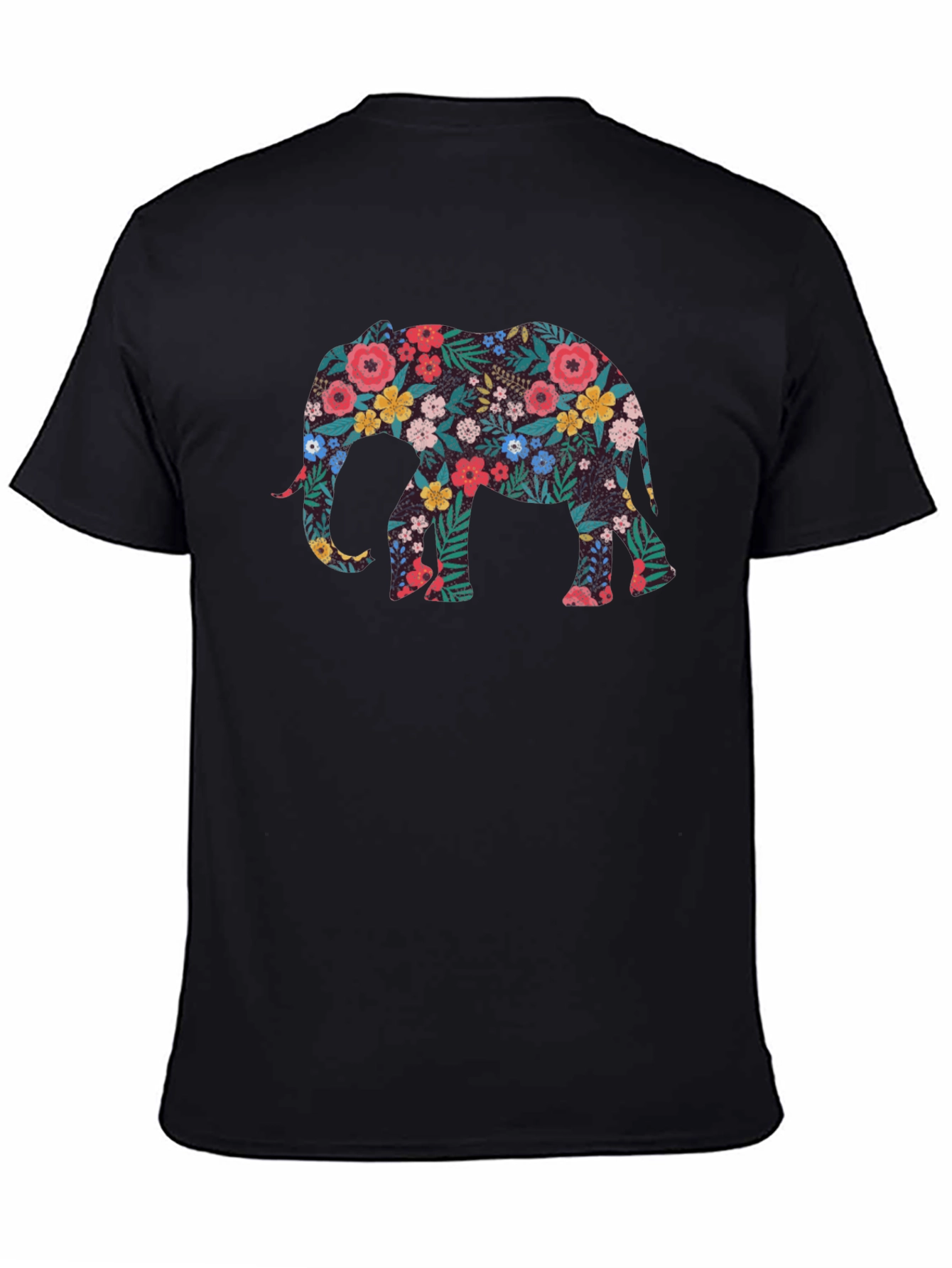 Floral Elephant Black T-Shirt