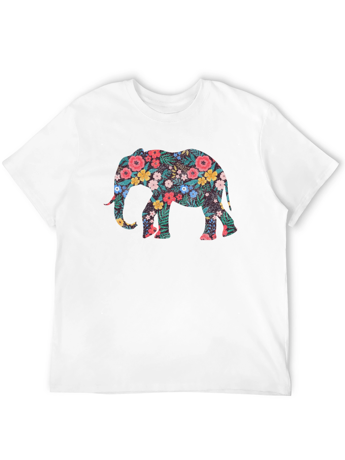 Floral Elephant Black T-Shirt