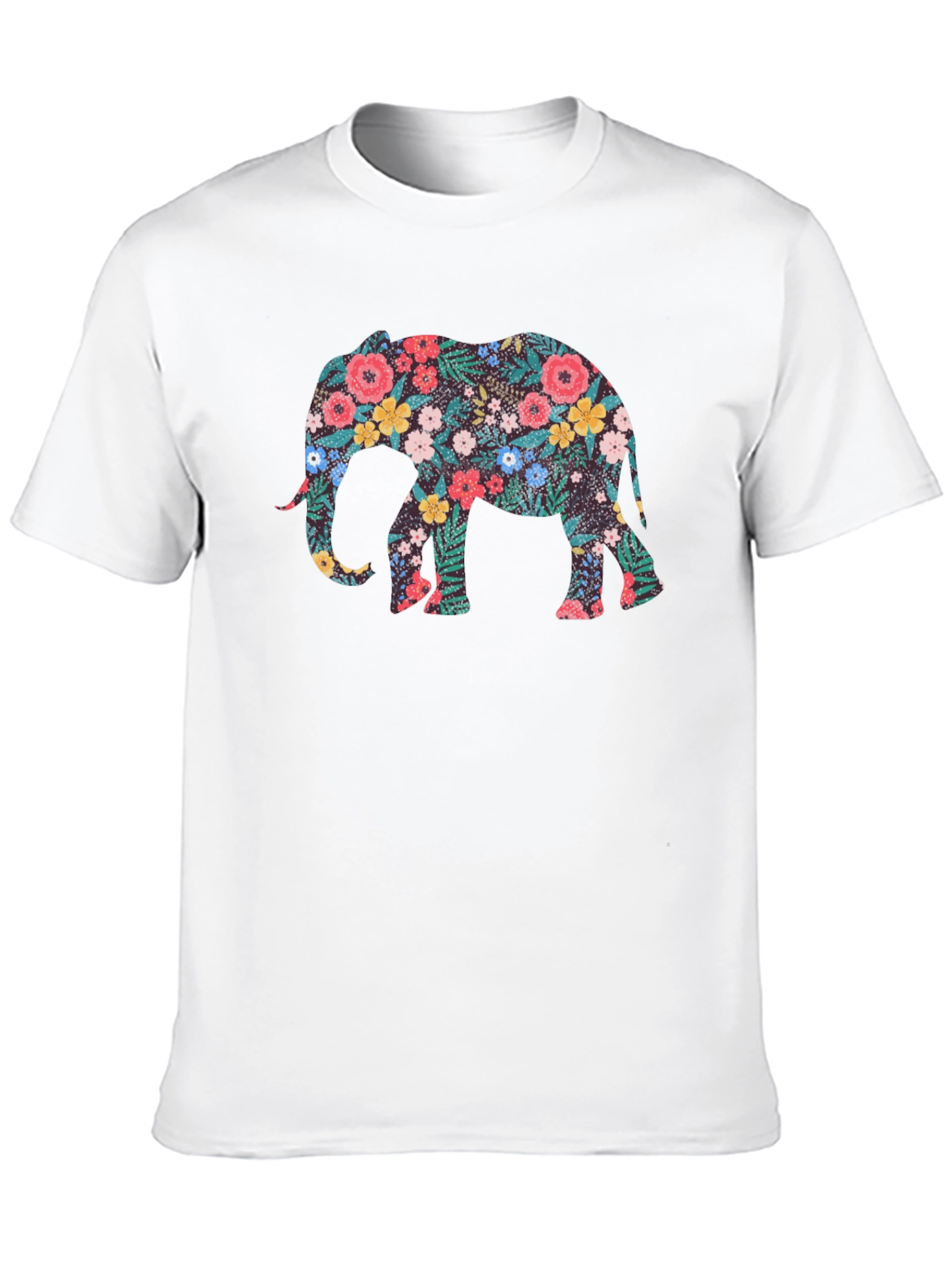 Floral Elephant Black T-Shirt