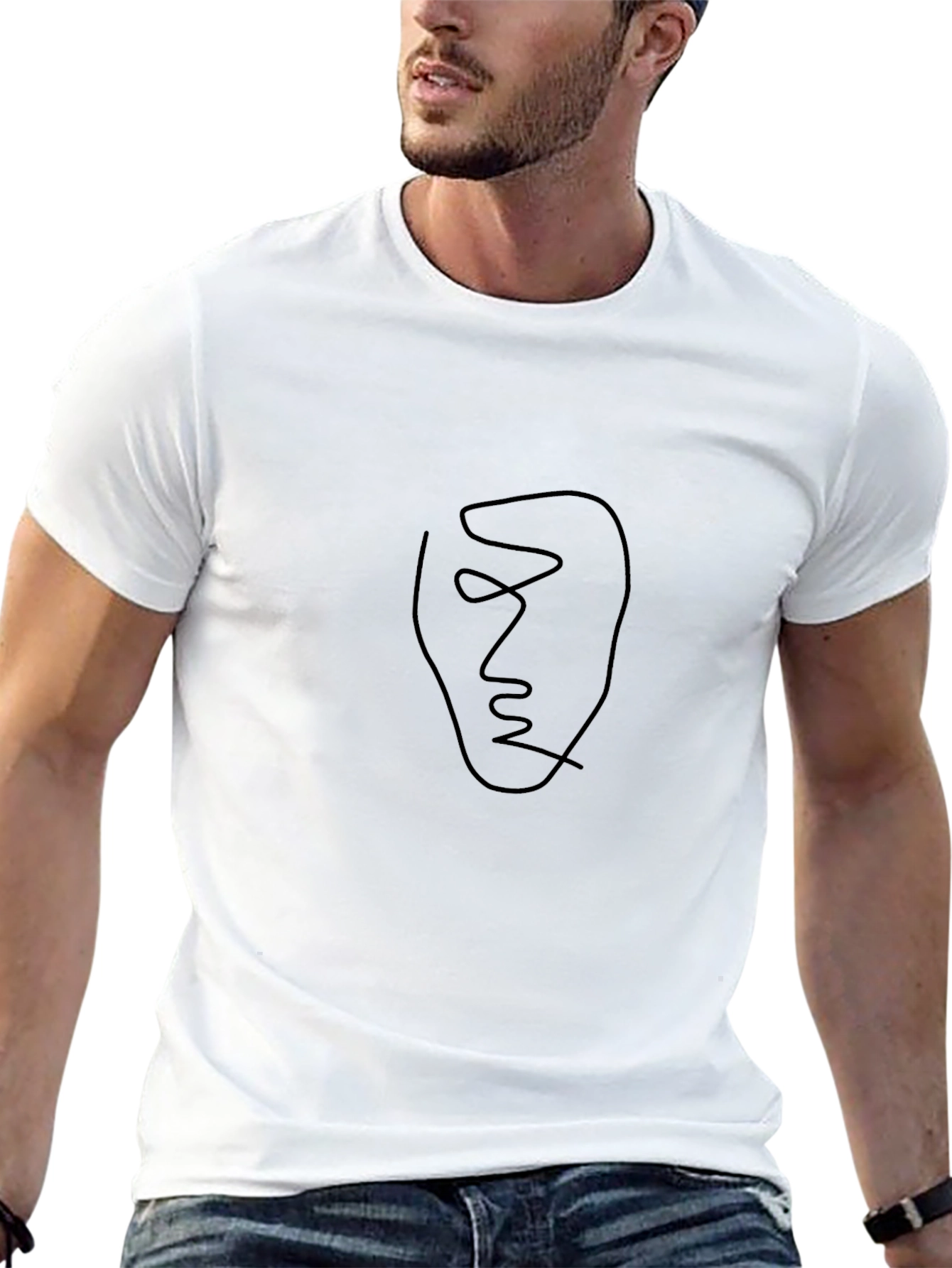 Minimalist Line Art Face Black T-Shirt