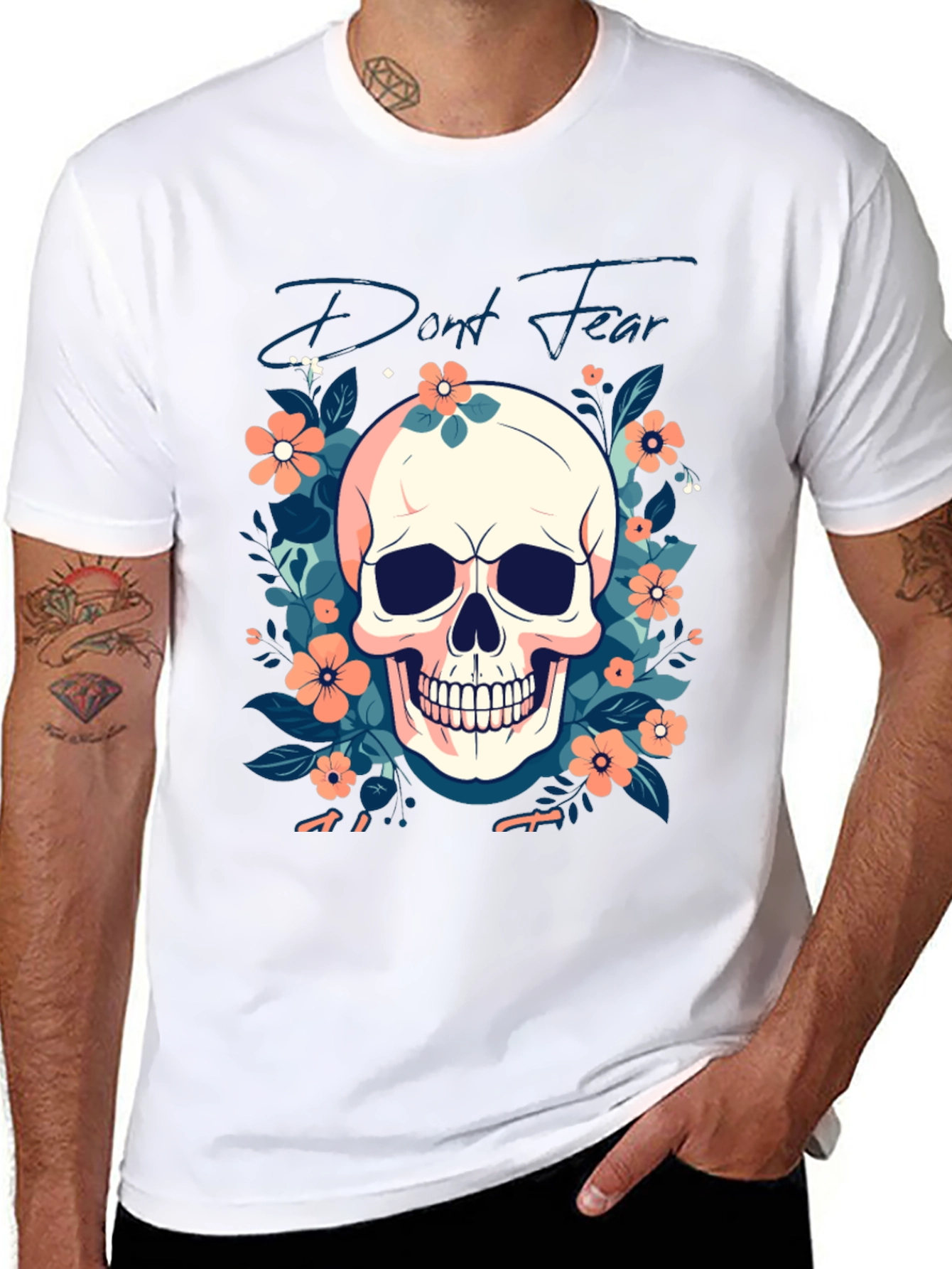 Dont Fear Floral Skull Graphic T-Shirt