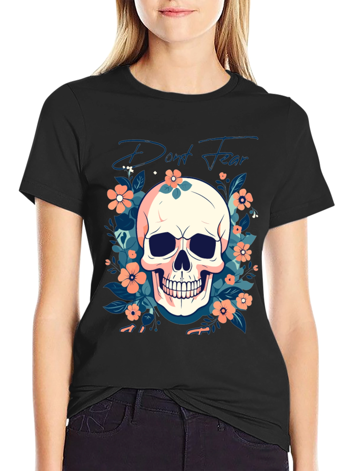 Dont Fear Floral Skull Graphic T-Shirt