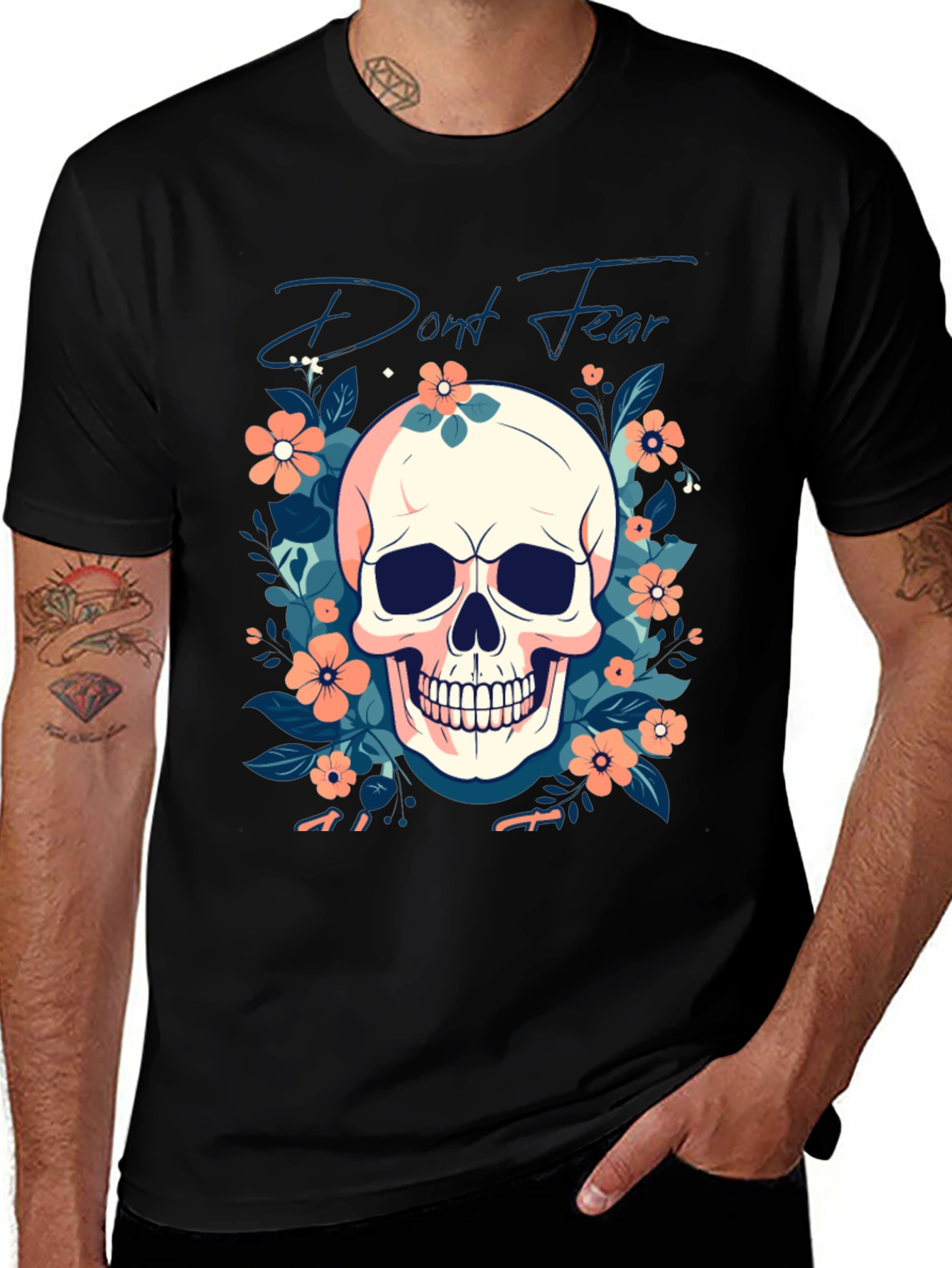 Dont Fear Floral Skull Graphic T-Shirt