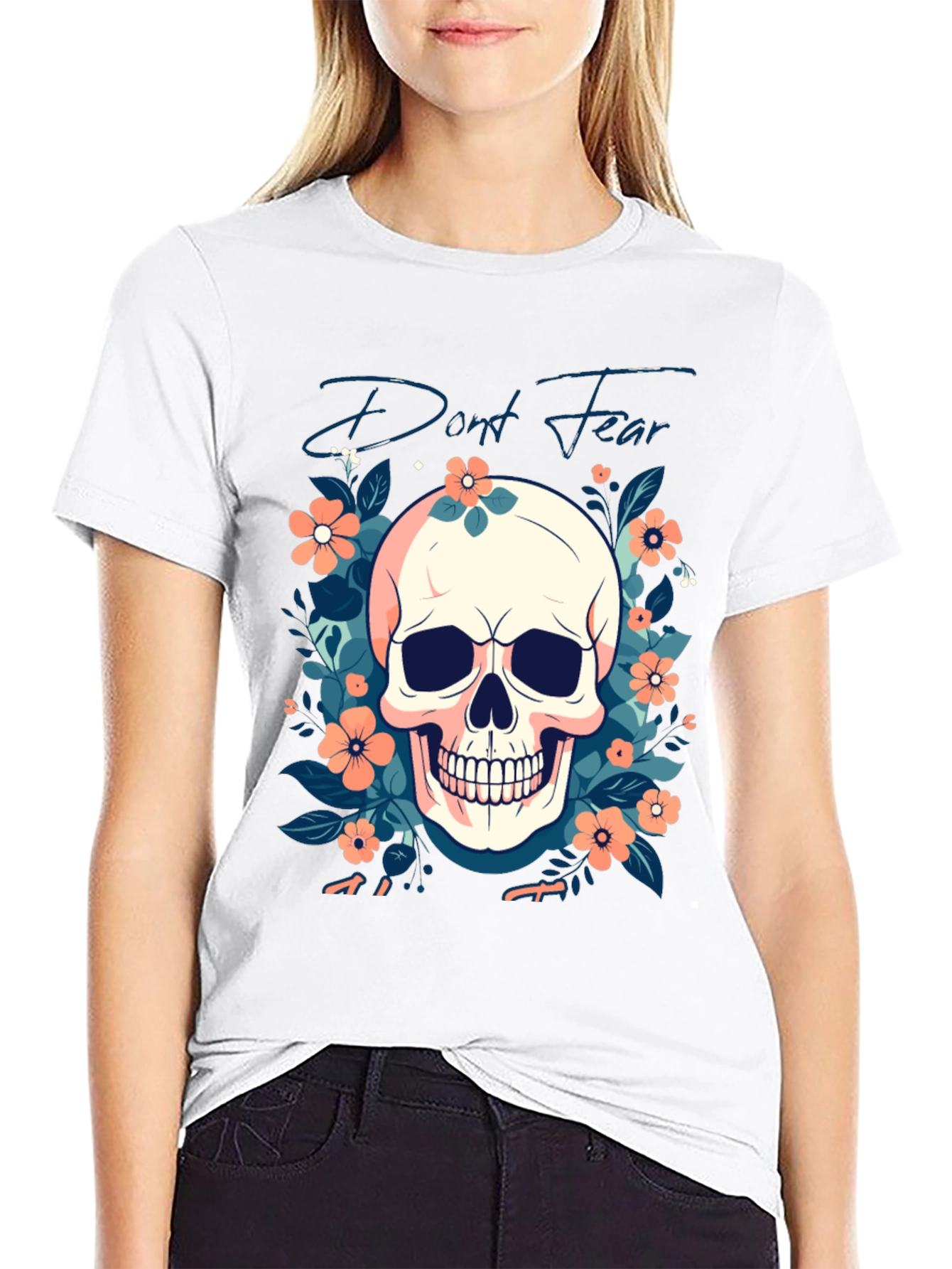 Dont Fear Floral Skull Graphic T-Shirt