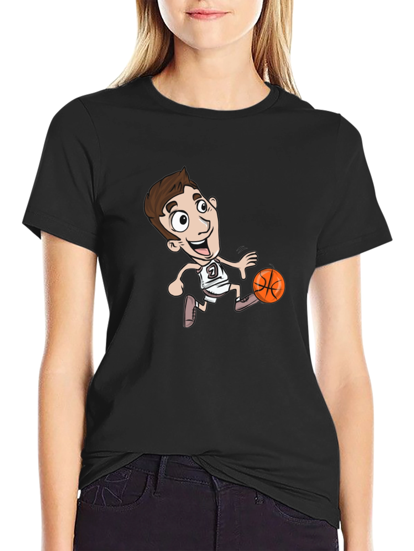 Cartoon Basketball Player Black T-Shirt