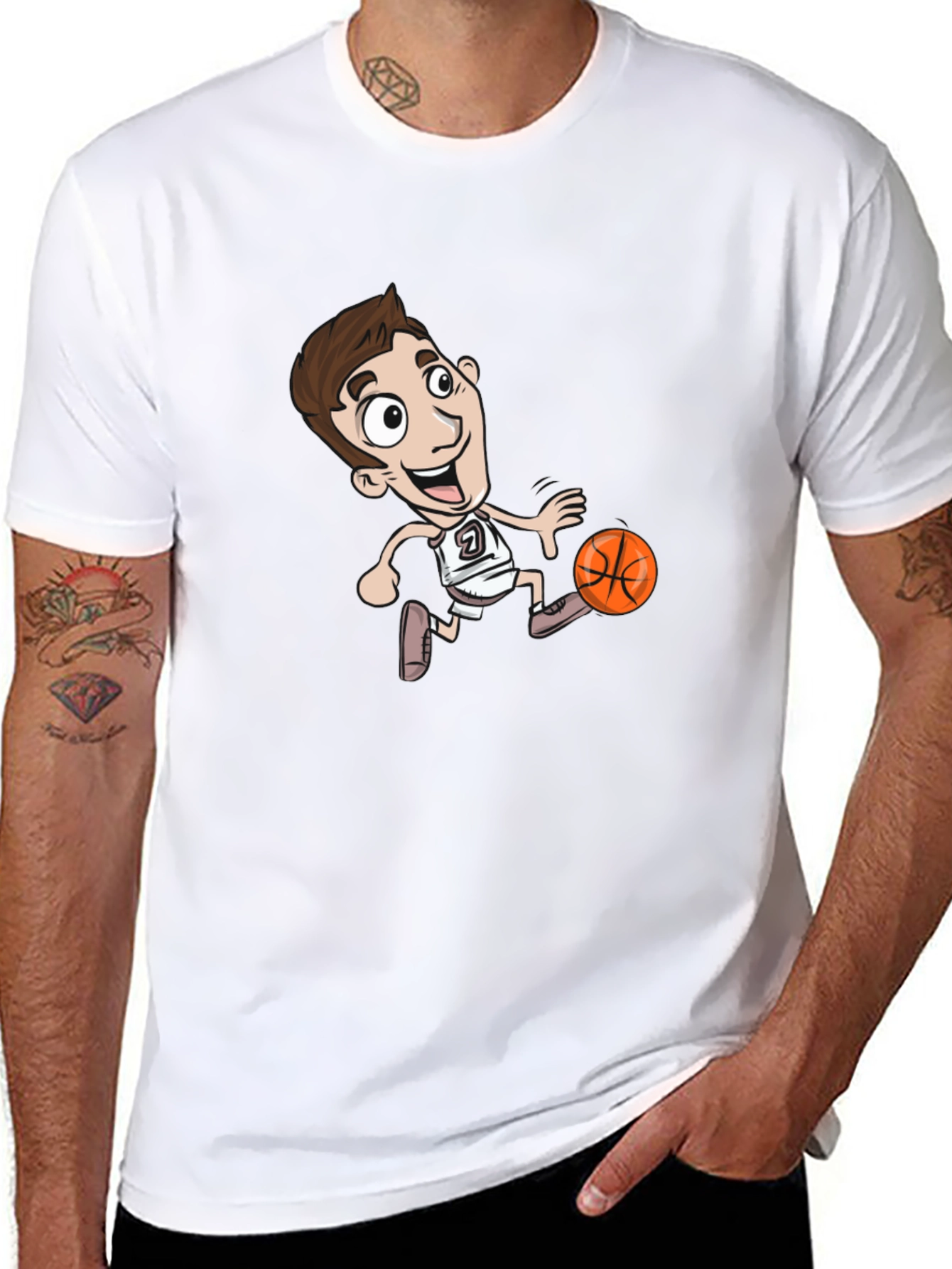 Cartoon Basketball Player Black T-Shirt