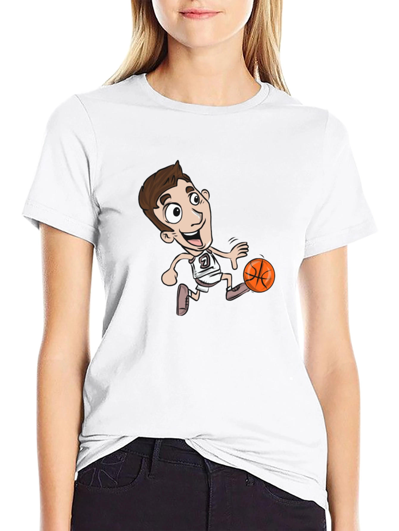 Cartoon Basketball Player Black T-Shirt