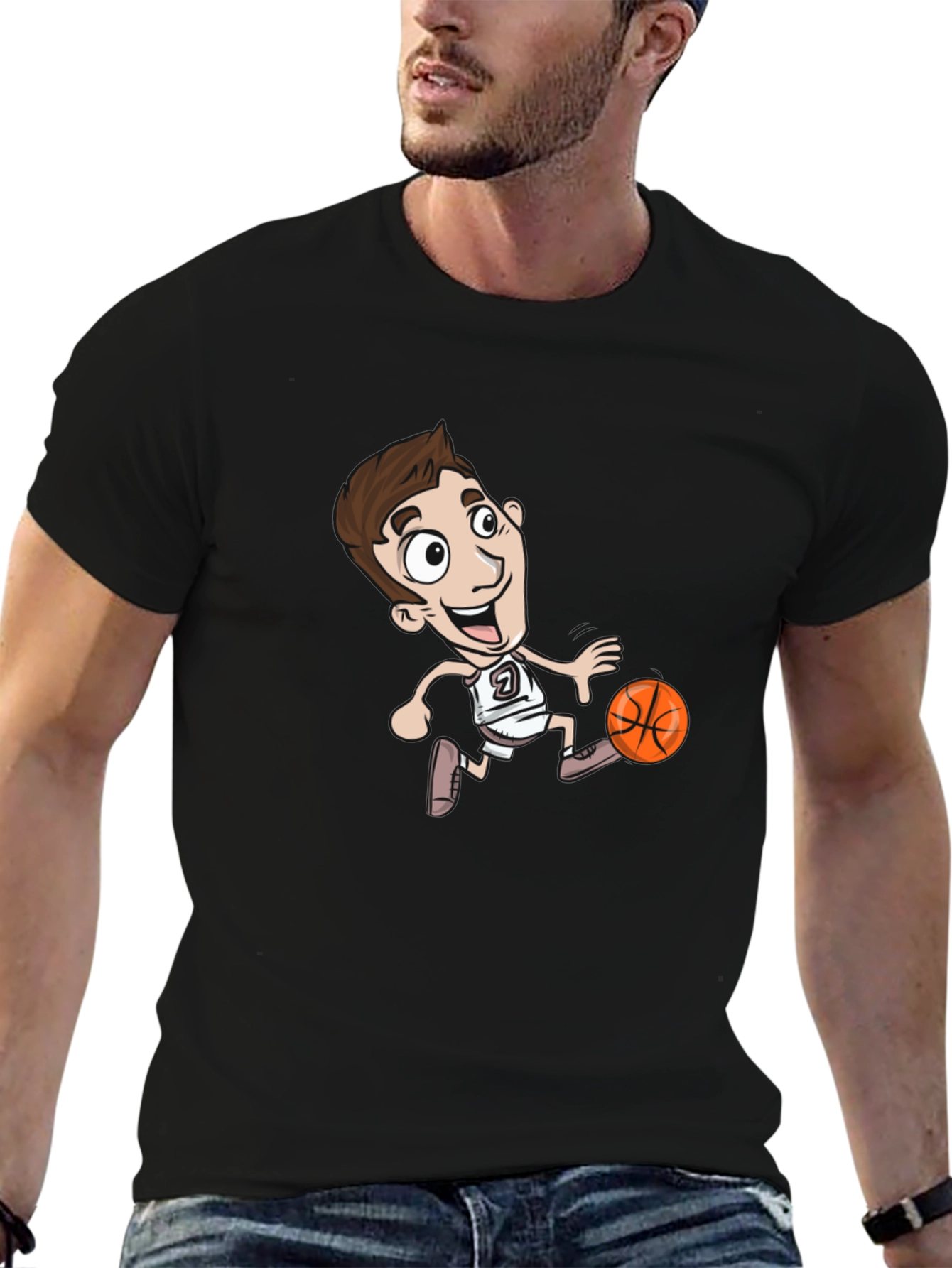 Cartoon Basketball Player Black T-Shirt