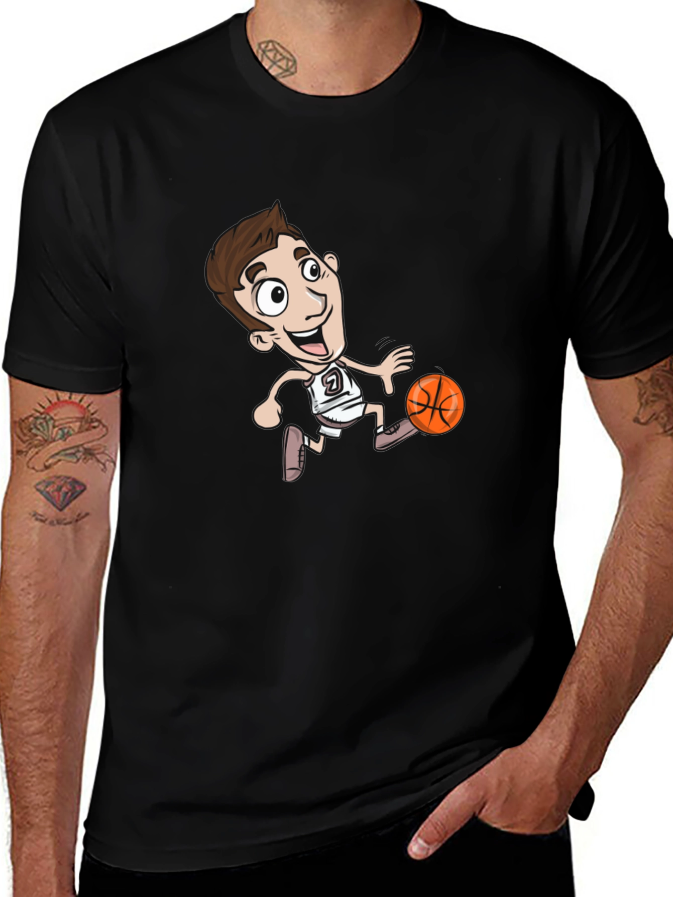 Cartoon Basketball Player Black T-Shirt