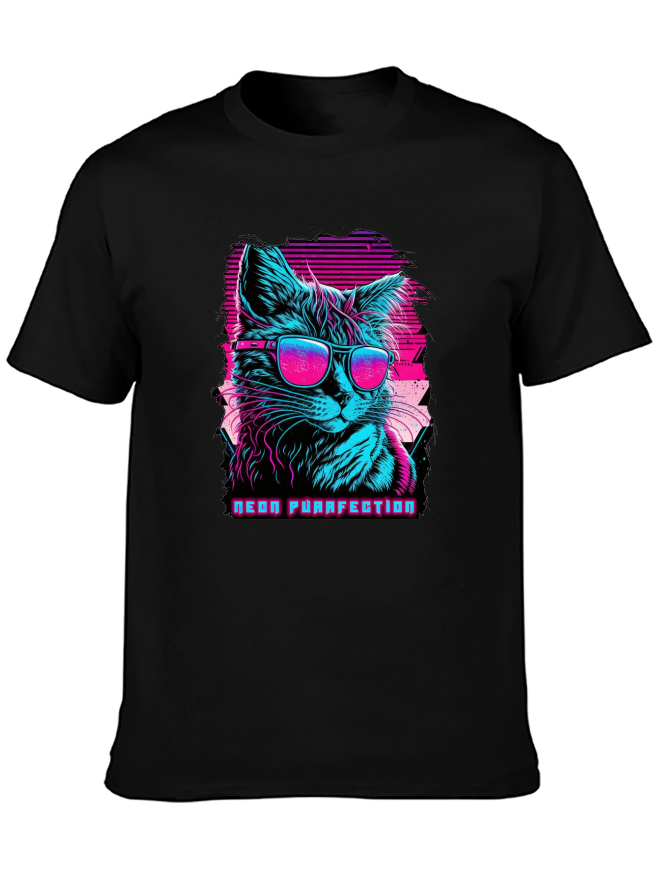 Neon Purrfection Cat Graphic Tee