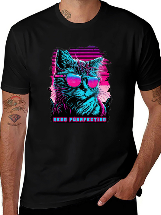 Neon Purrfection Cat Graphic Tee