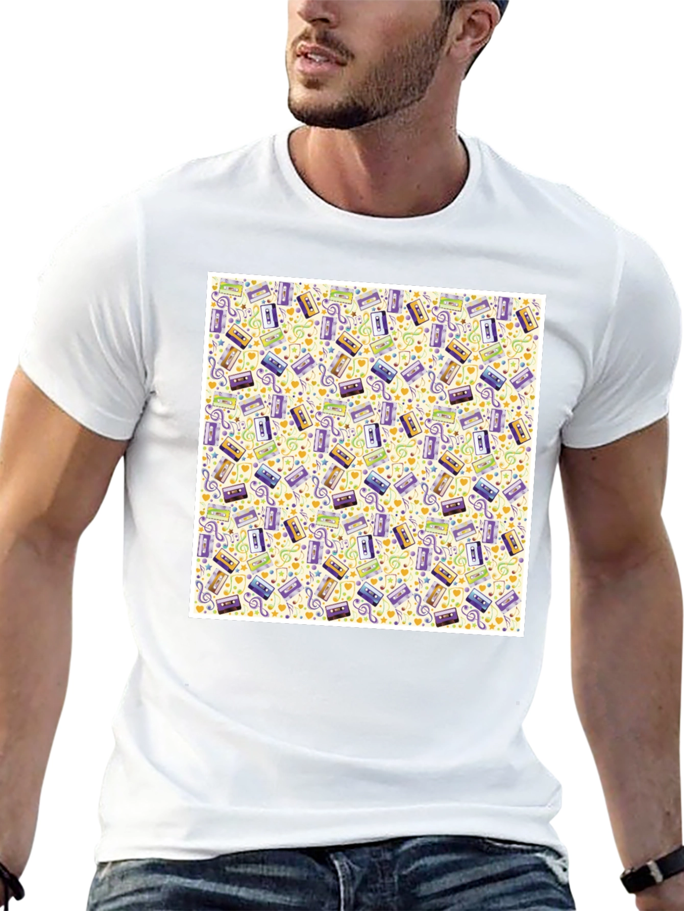 Retro Cassette Tape Pattern T-Shirt