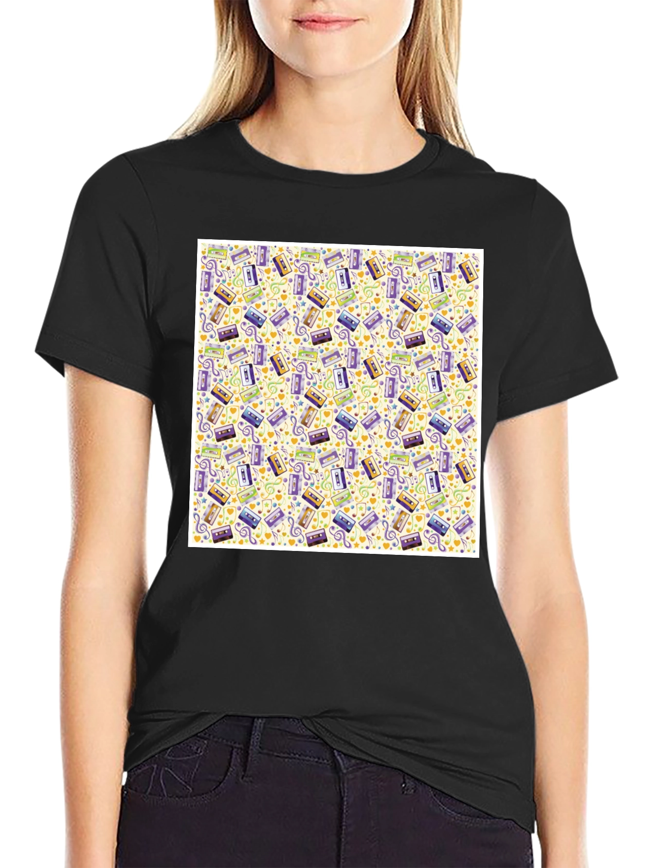 Retro Cassette Tape Pattern T-Shirt