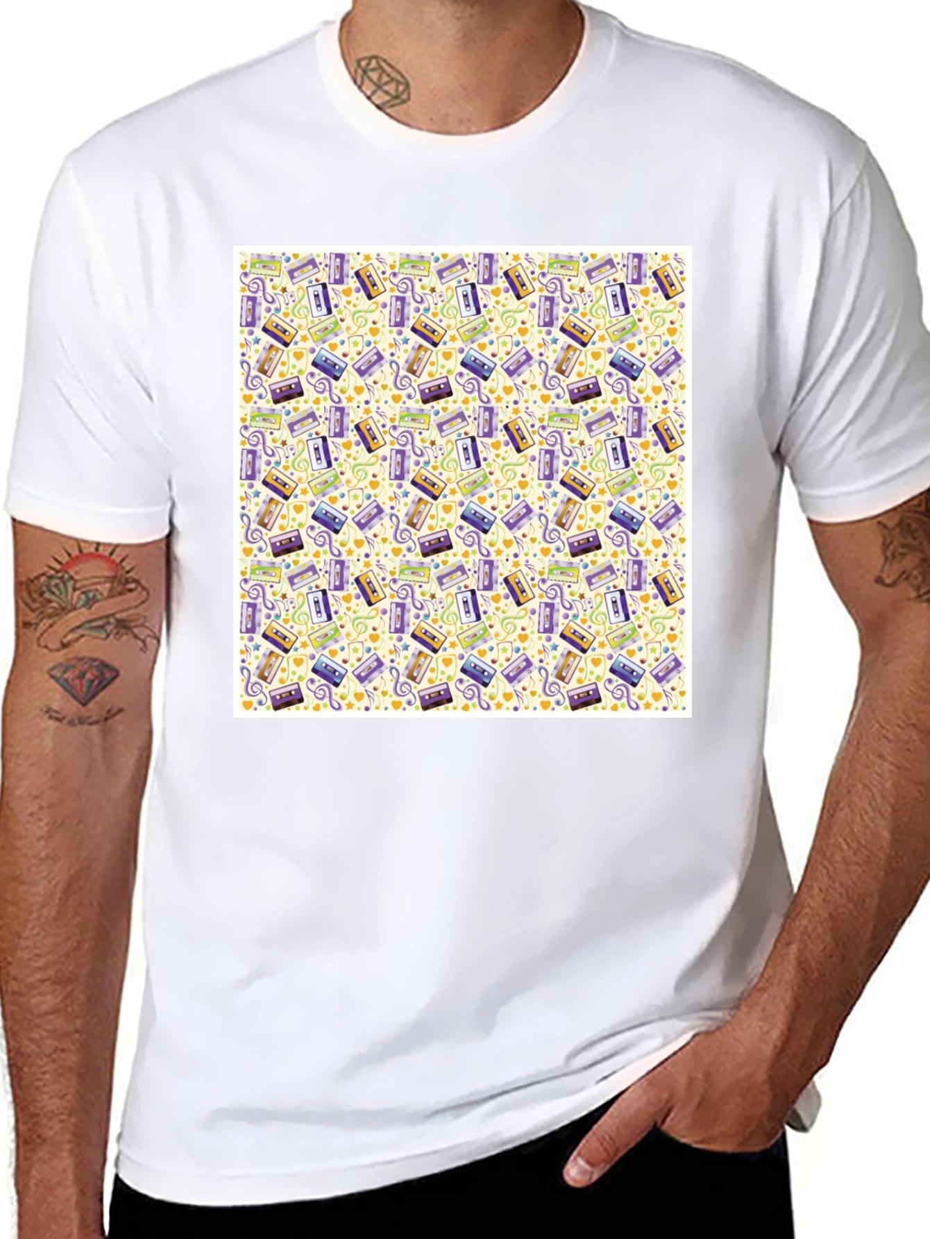 Retro Cassette Tape Pattern T-Shirt