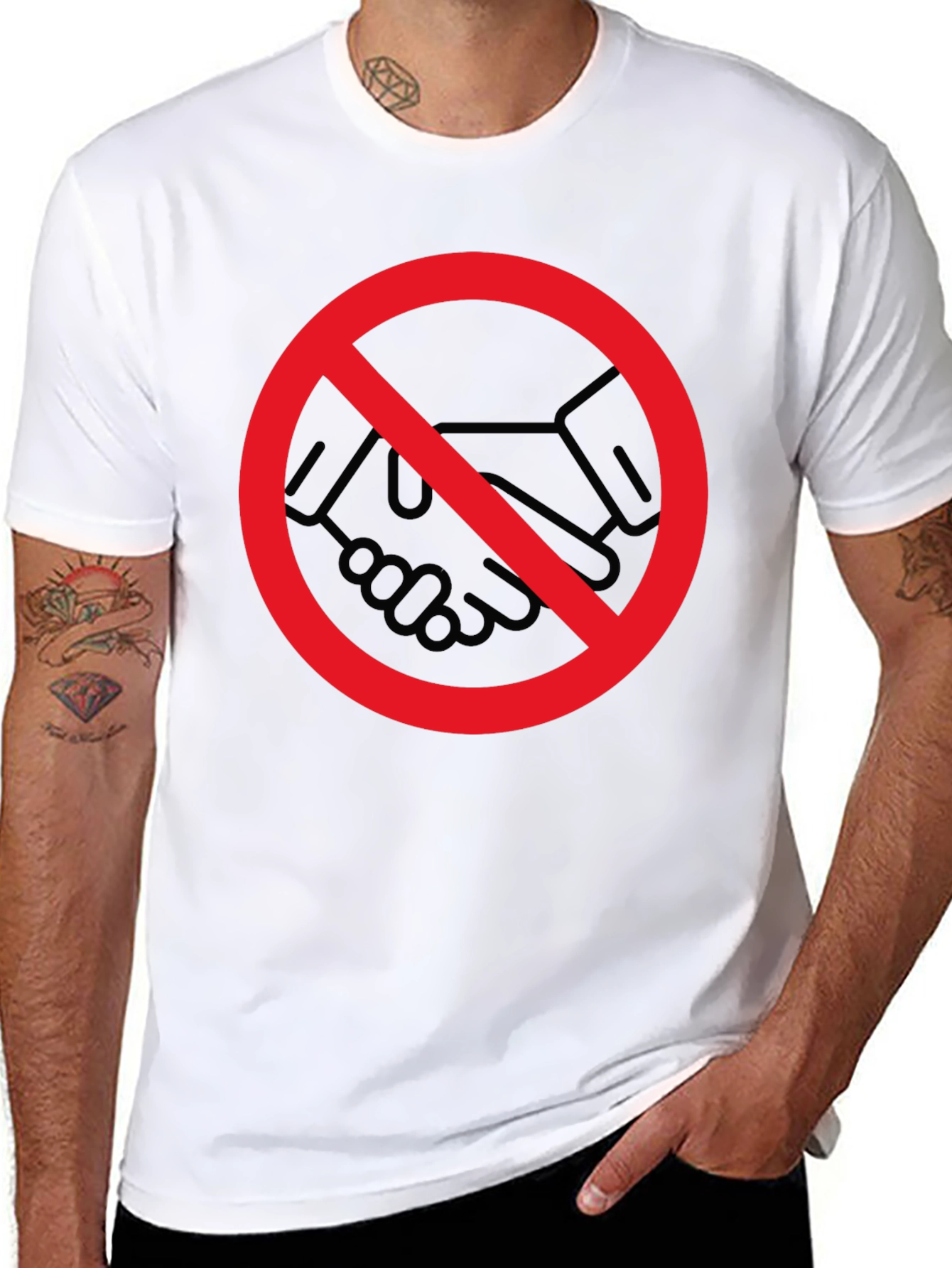 No Handshake Graphic Tee - Black Crew Neck