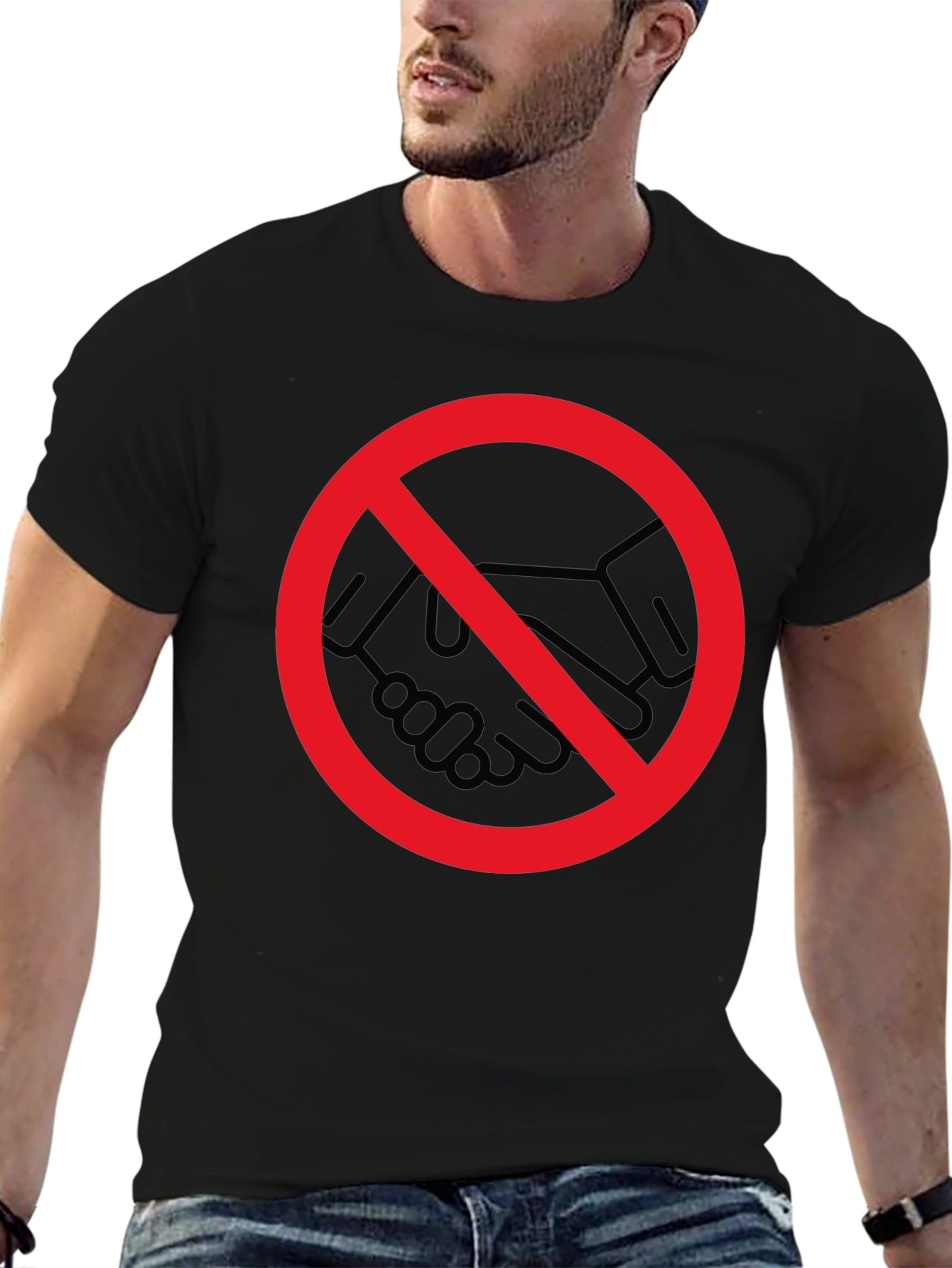 No Handshake Graphic Tee - Black Crew Neck