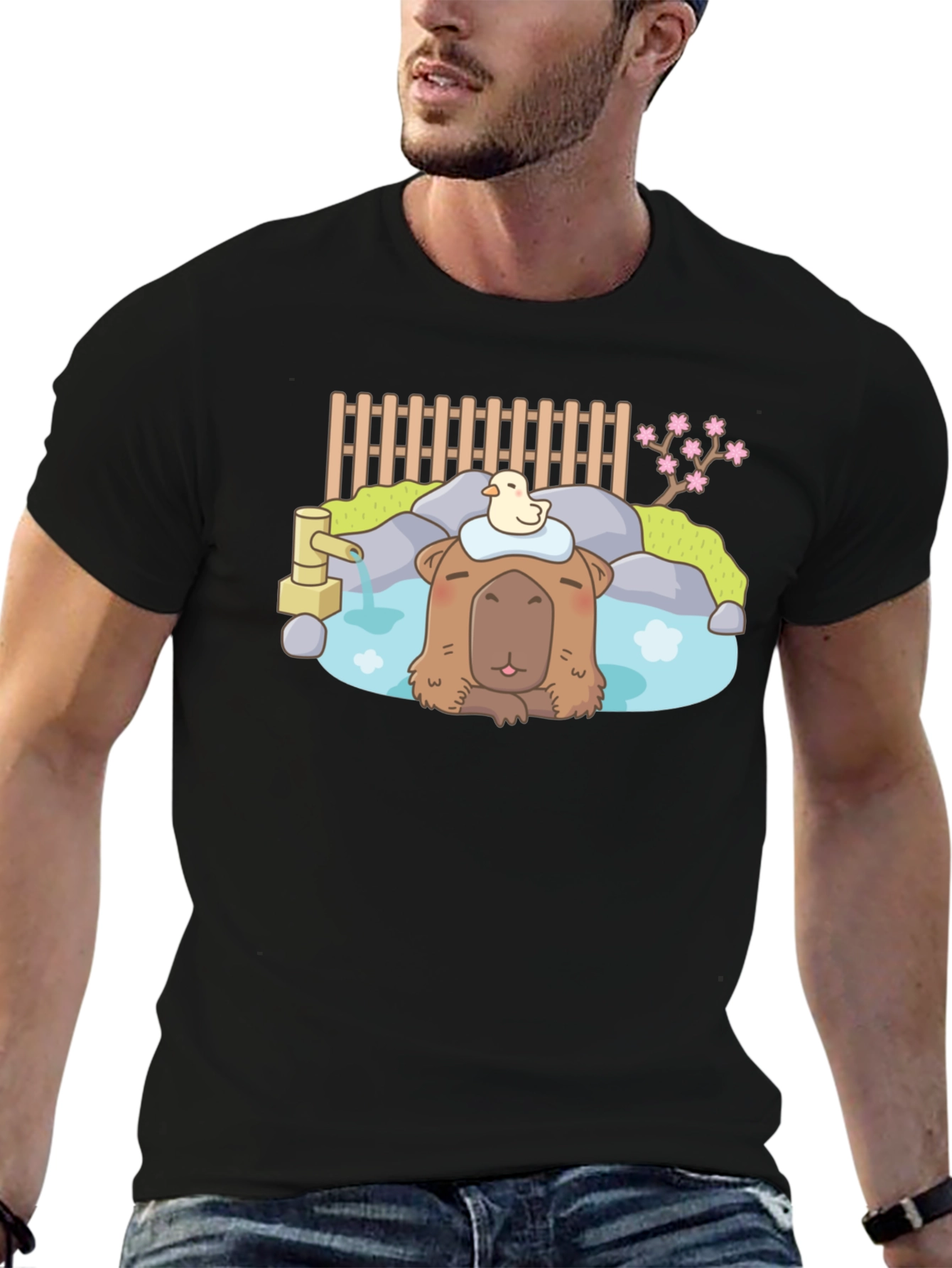 Capybara Relaxing Onsen Style T-Shirt