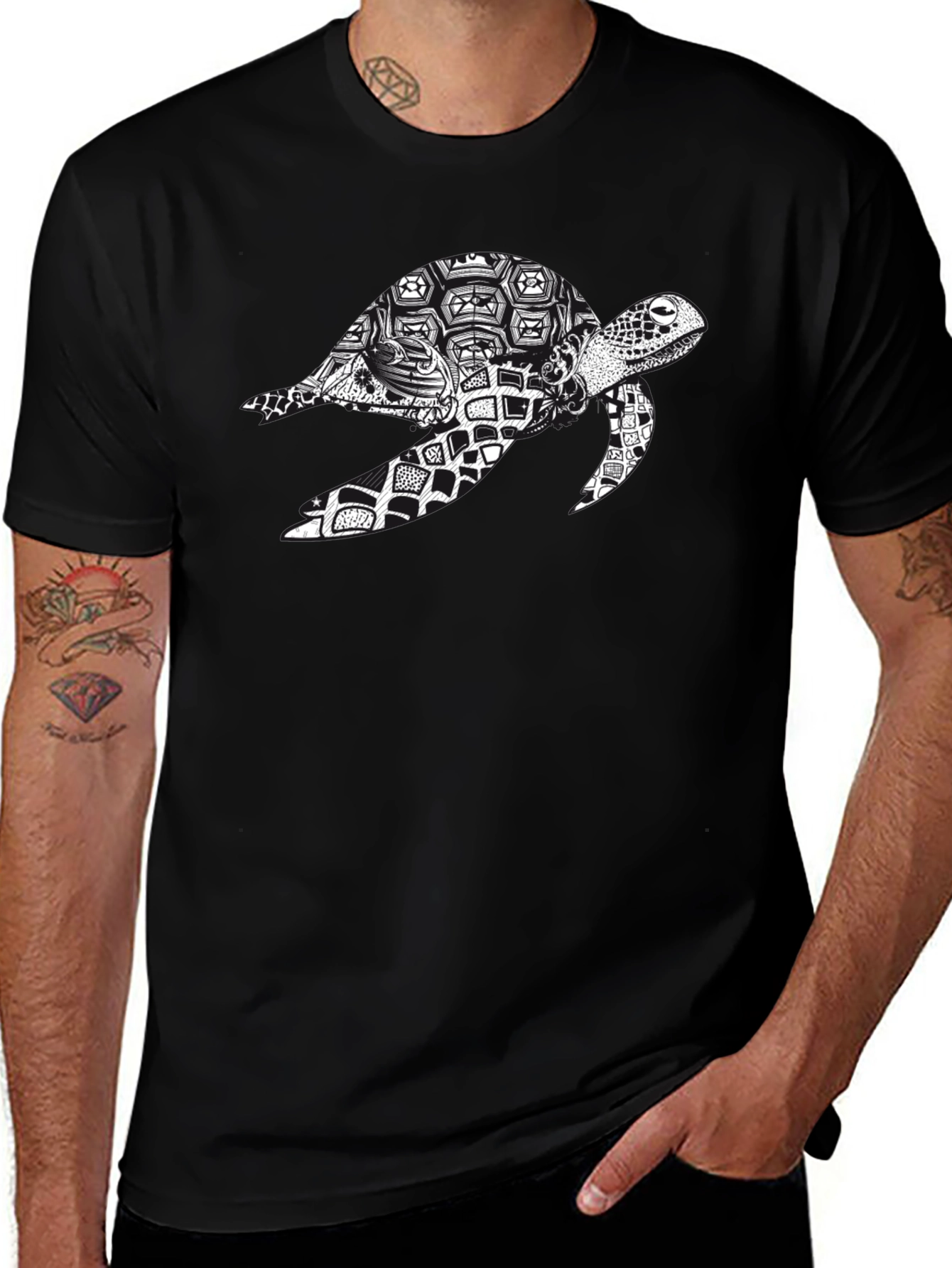 Turtle Print T-Shirt - Black
