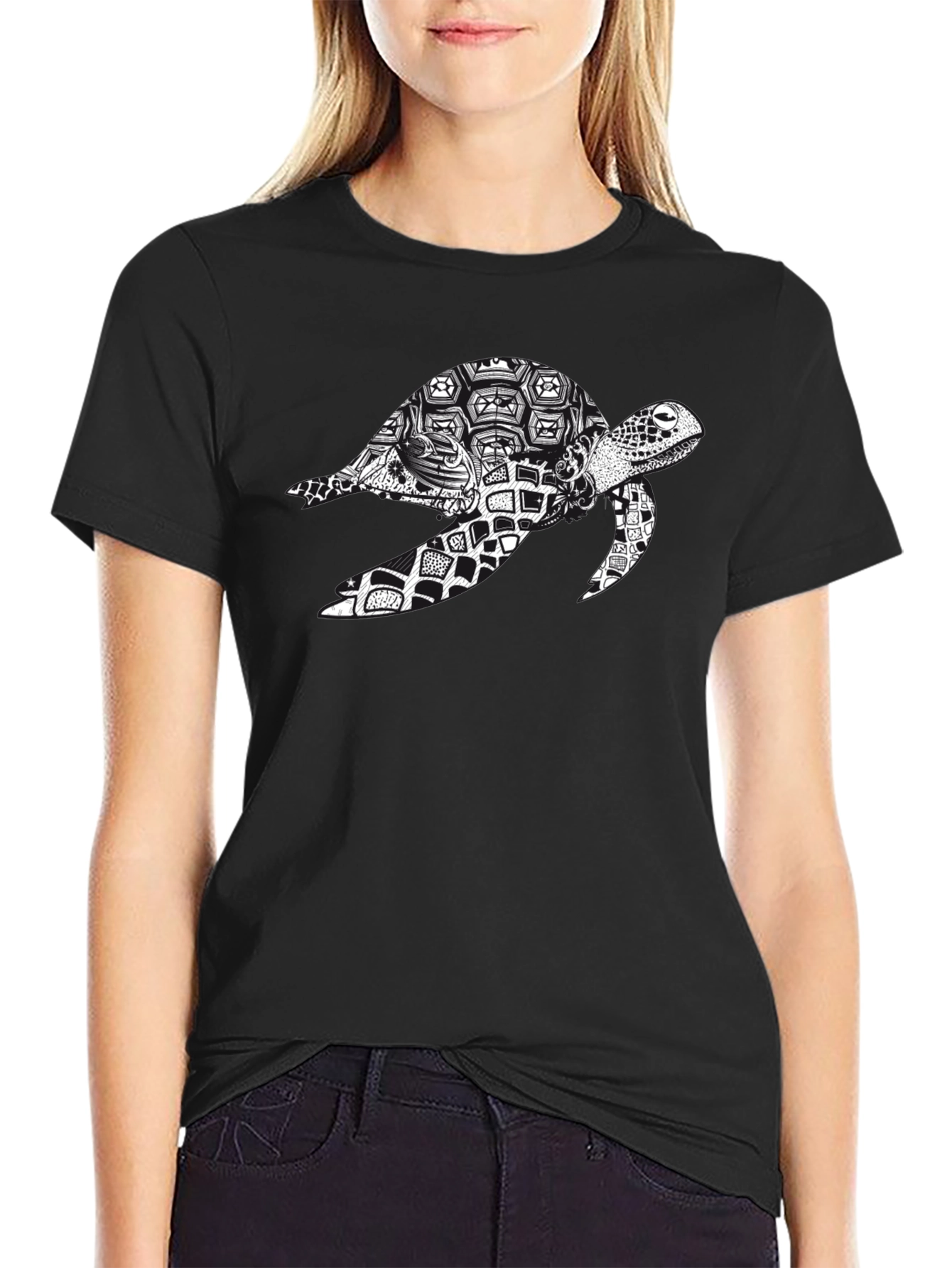 Turtle Print T-Shirt - Black