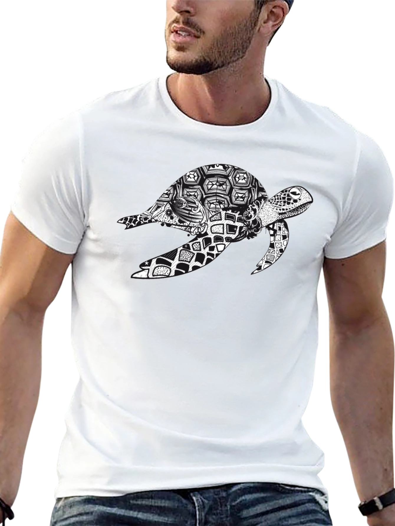 Turtle Print T-Shirt - Black