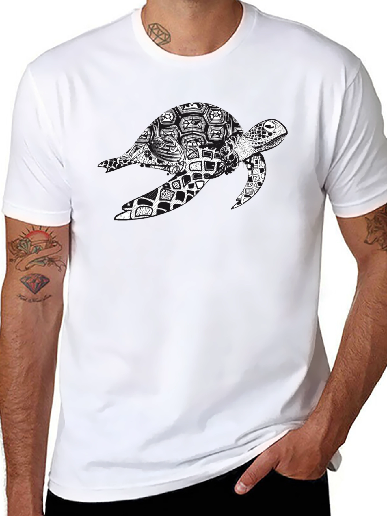 Turtle Print T-Shirt - Black