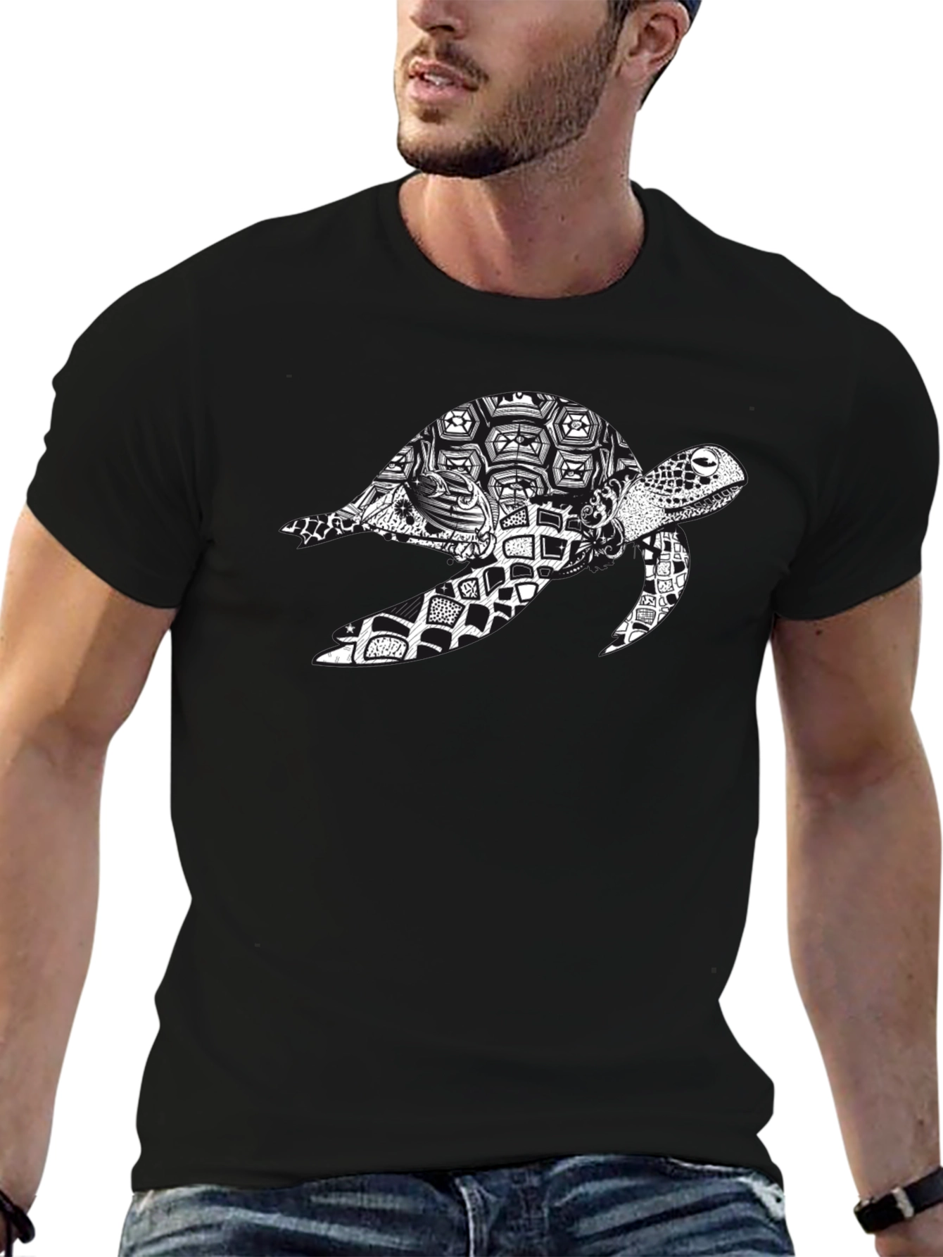 Turtle Print T-Shirt - Black
