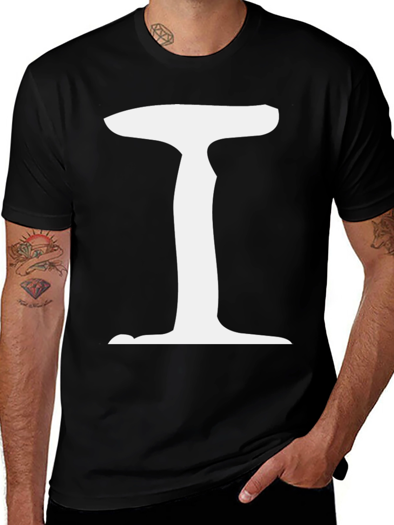 Letter I Graphic Tee - Black Cotton Blend