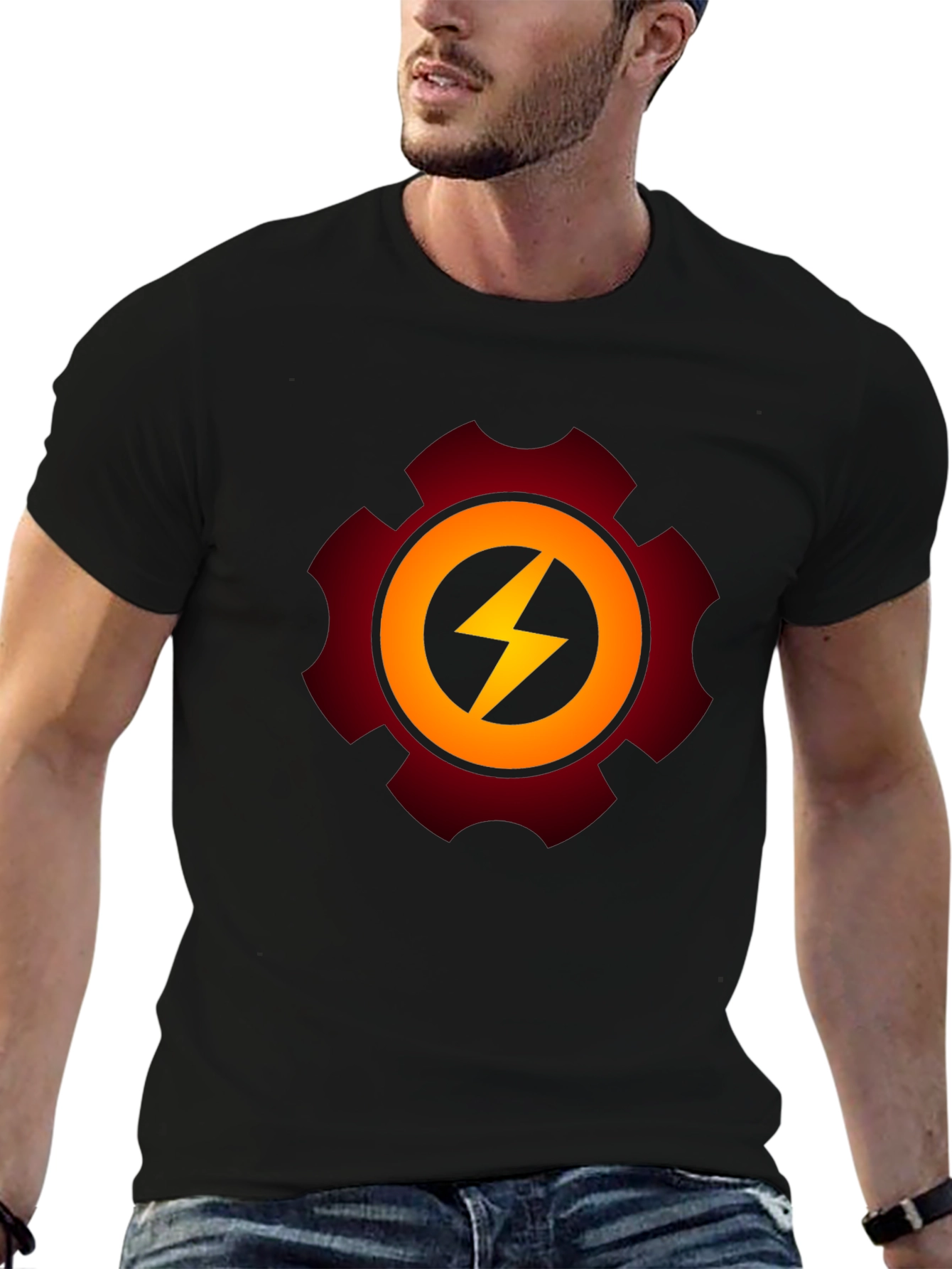 Gear Bolt Black T-Shirt - Power Up Your Style!