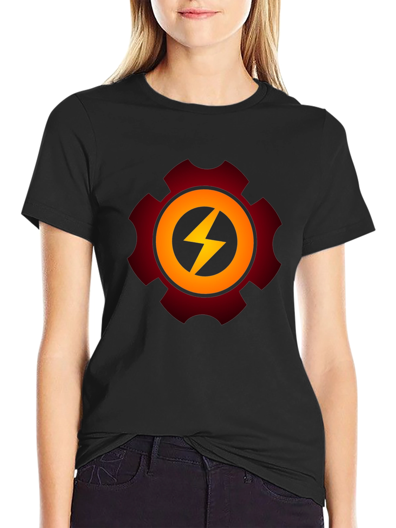 Gear Bolt Black T-Shirt - Power Up Your Style!