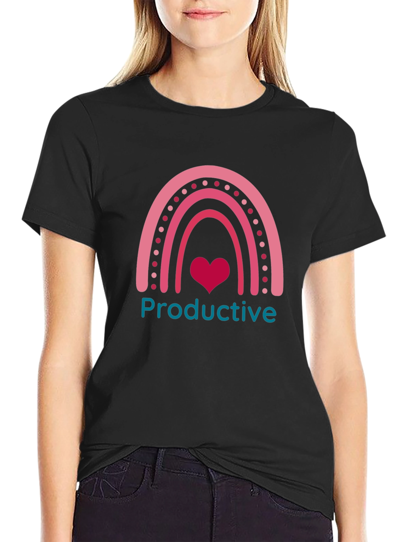 Productive Rainbow Heart Graphic T-Shirt