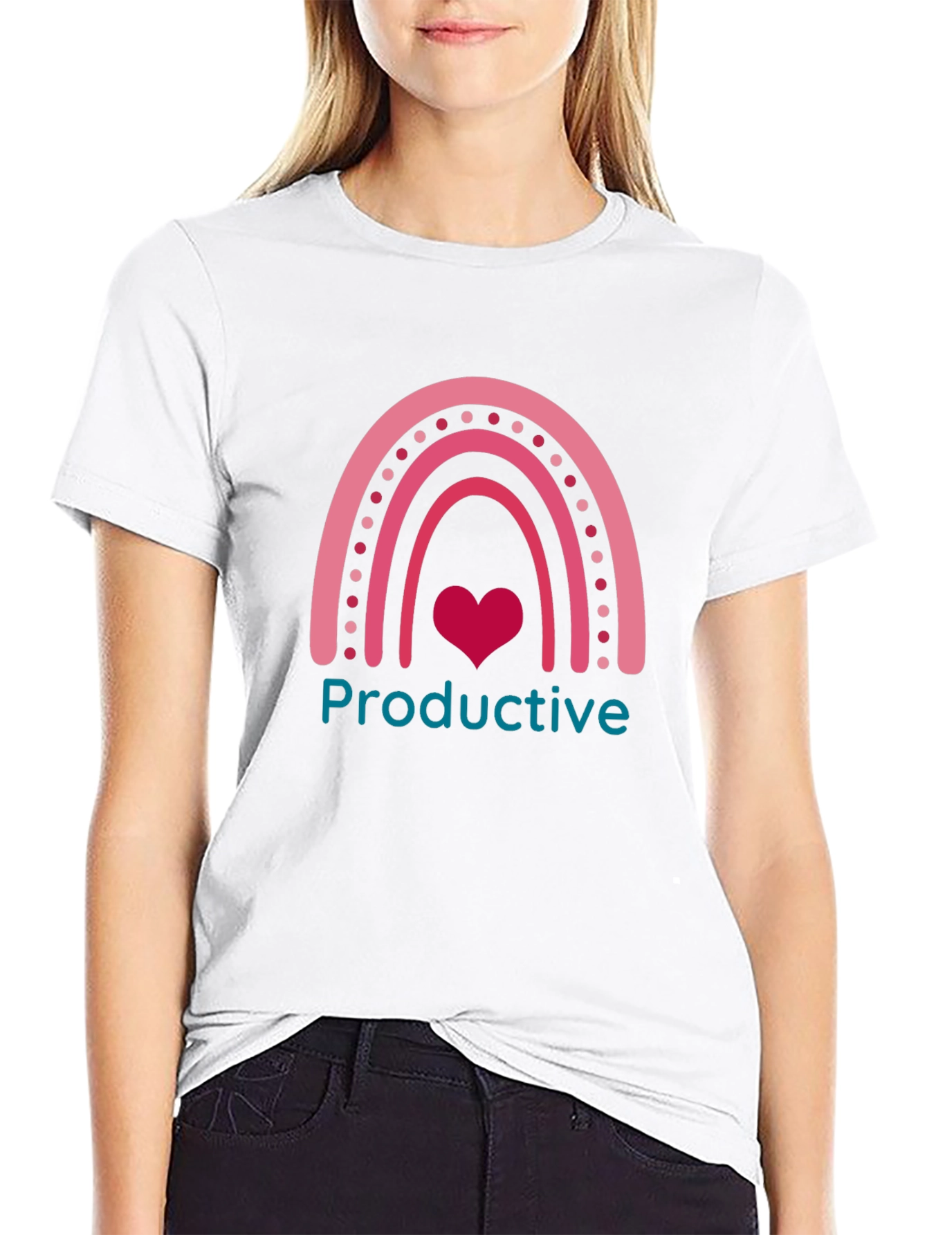 Productive Rainbow Heart Graphic T-Shirt