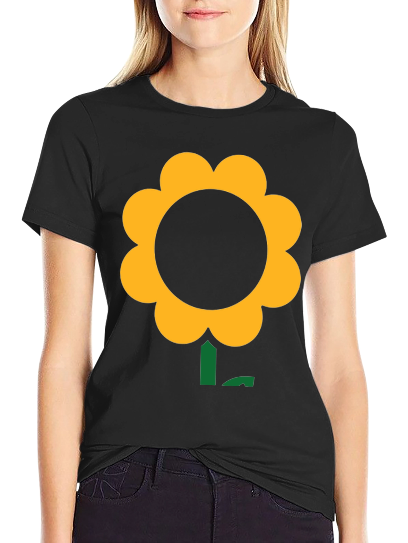 Black T-Shirt with Bold Flower Graphic