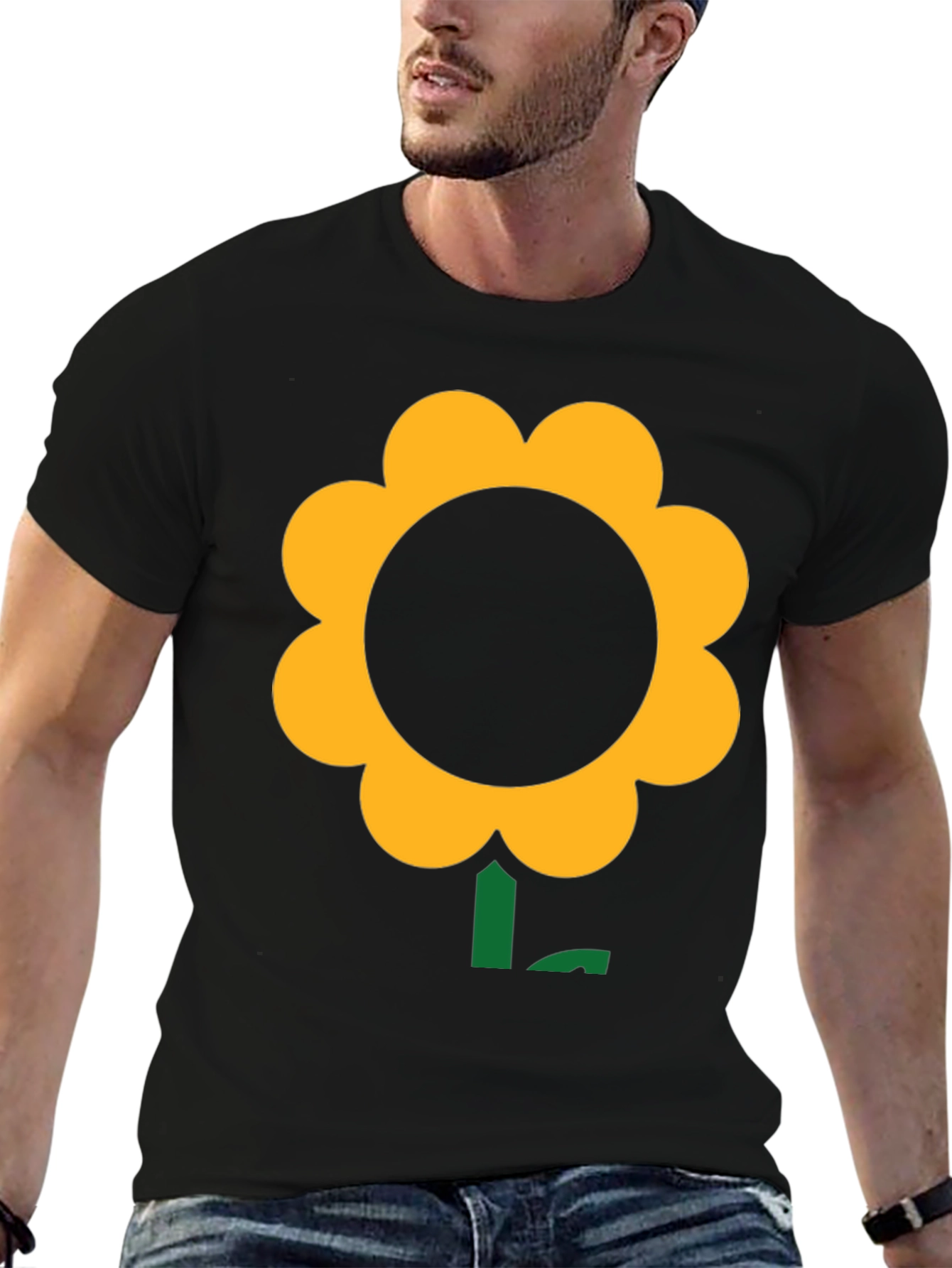 Black T-Shirt with Bold Flower Graphic