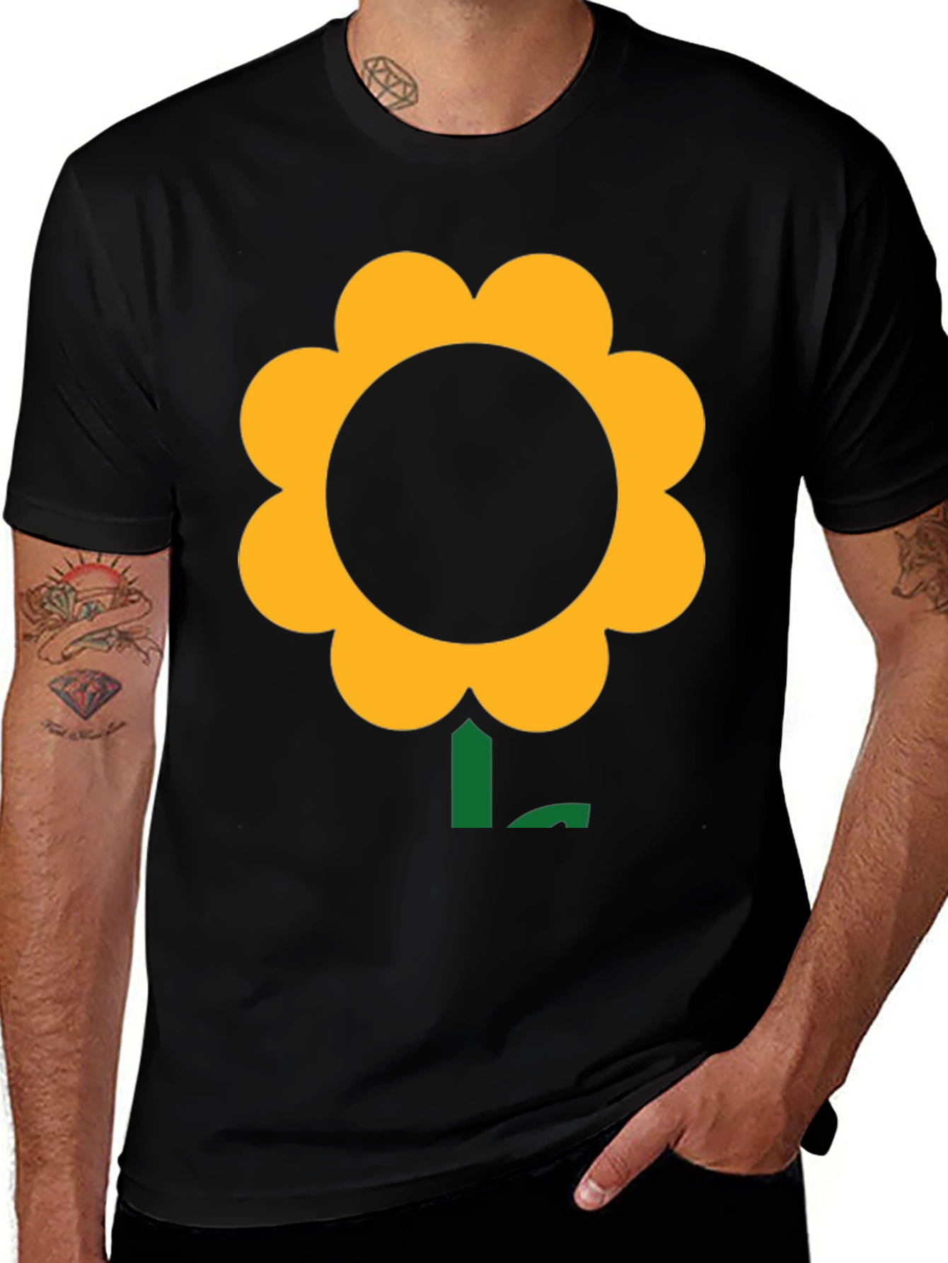 Black T-Shirt with Bold Flower Graphic