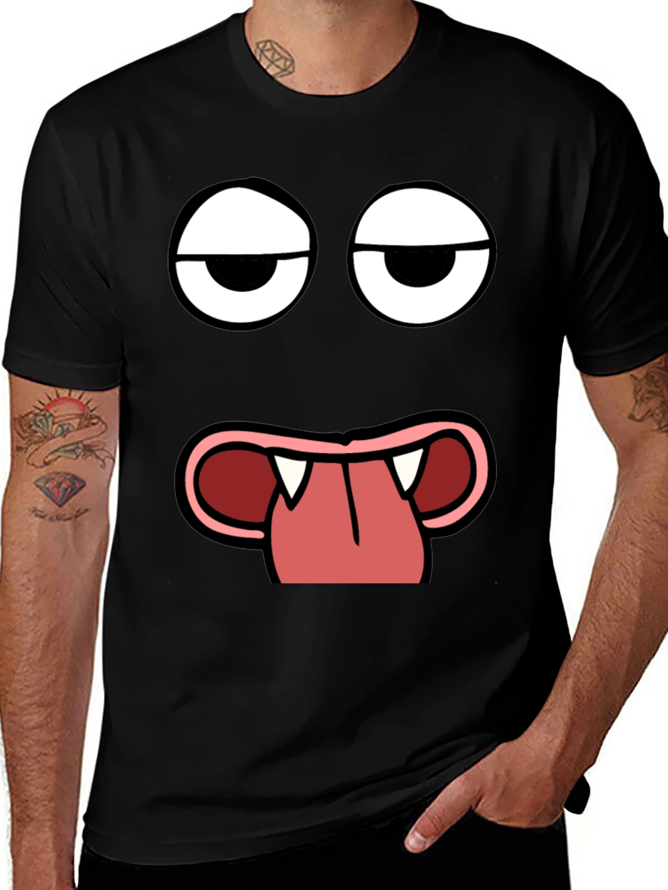 Funny Face Graphic Print Black T-Shirt