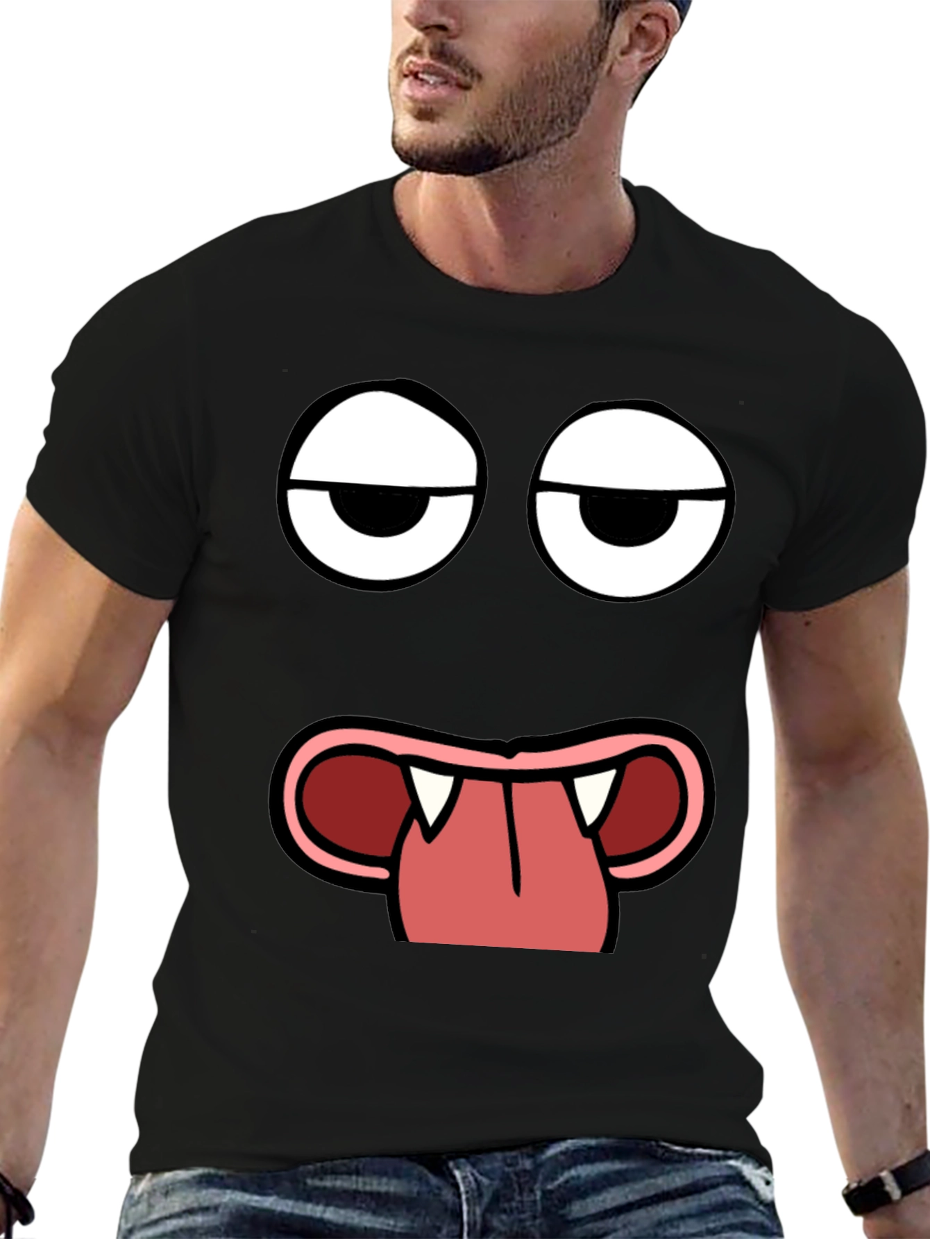 Funny Face Graphic Print Black T-Shirt