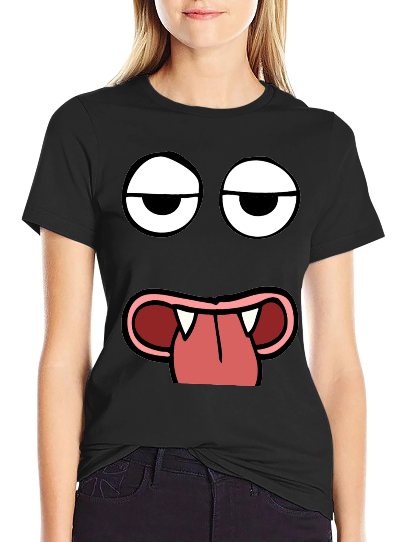 Funny Face Graphic Print Black T-Shirt