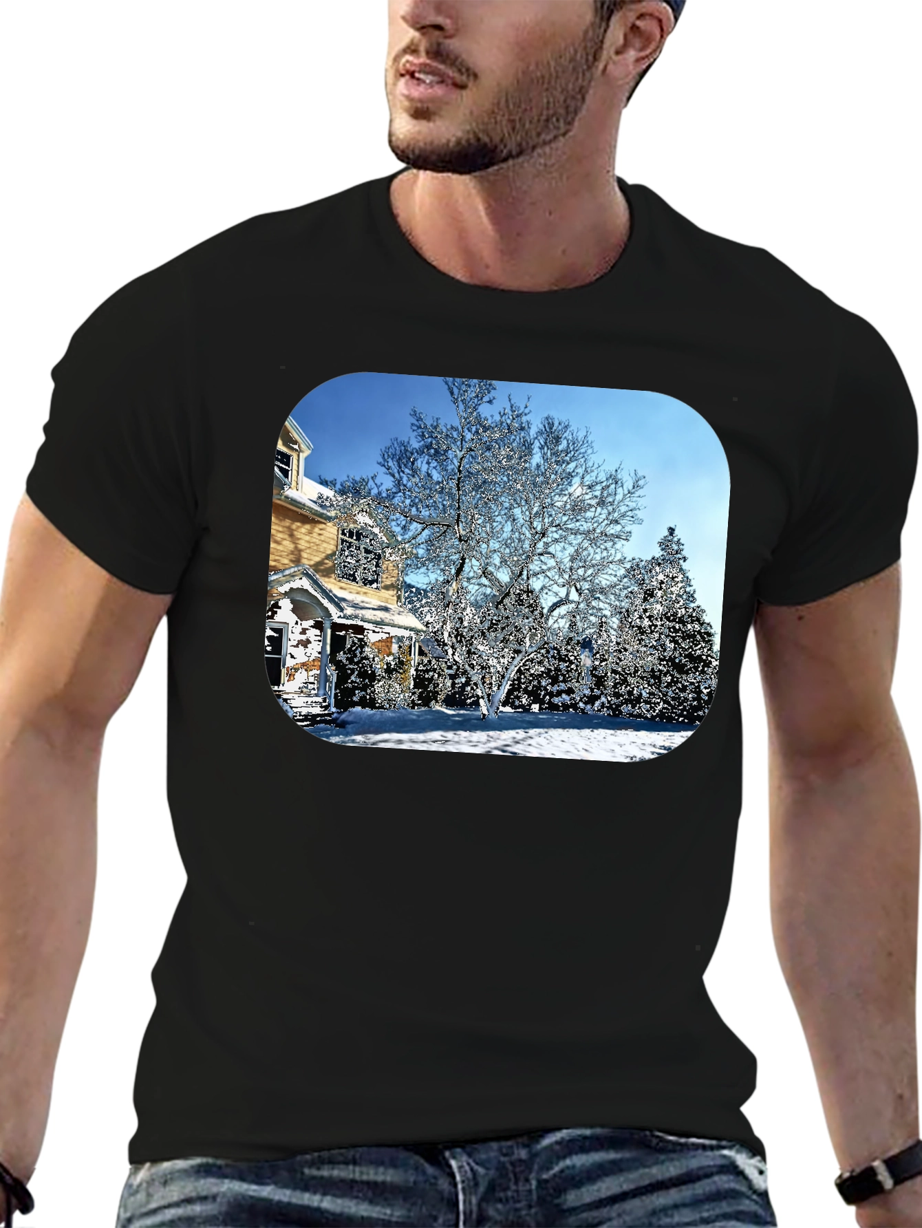 Winter House Graphic Tee - Black Cotton Comfort