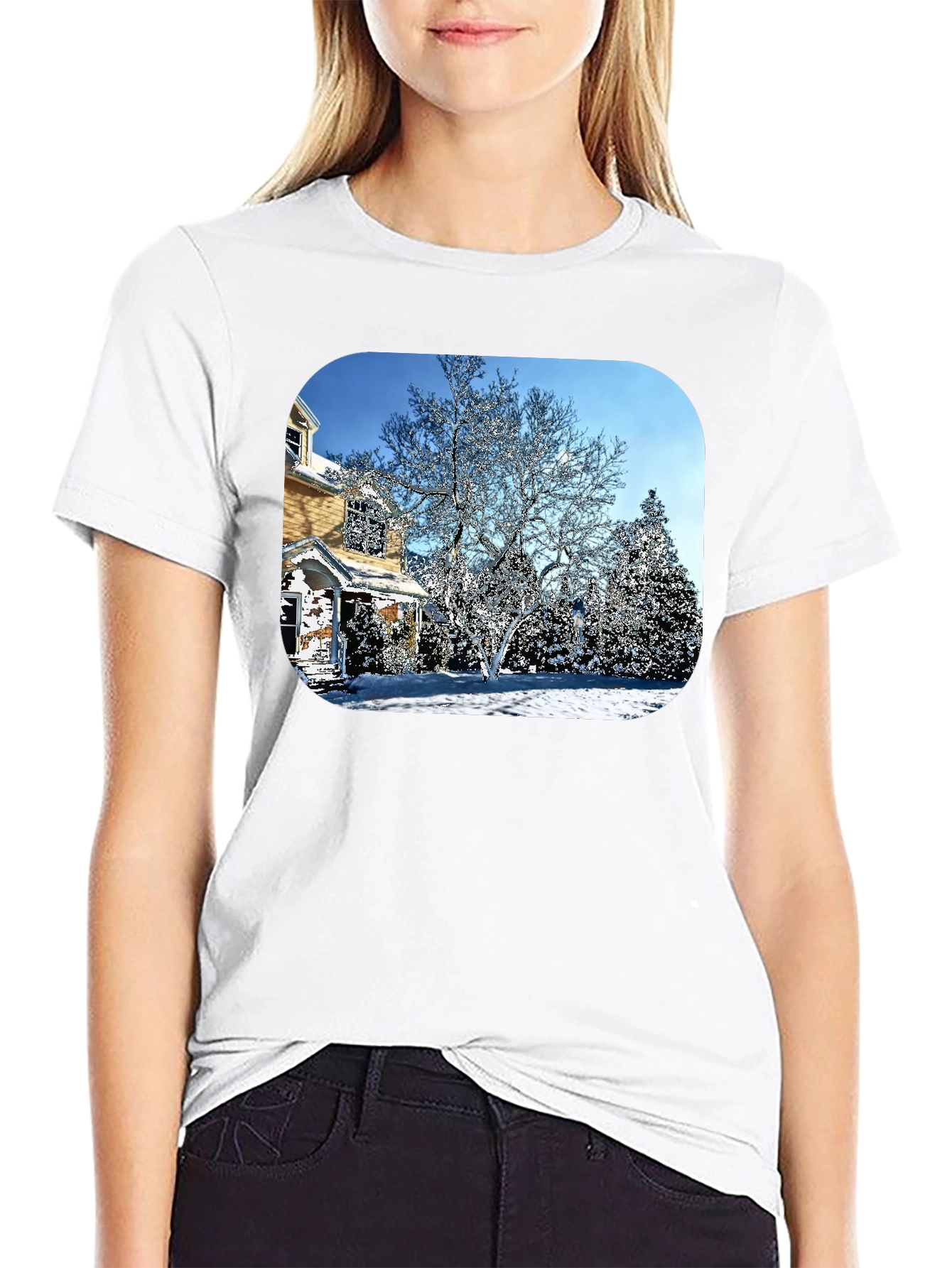 Winter House Graphic Tee - Black Cotton Comfort