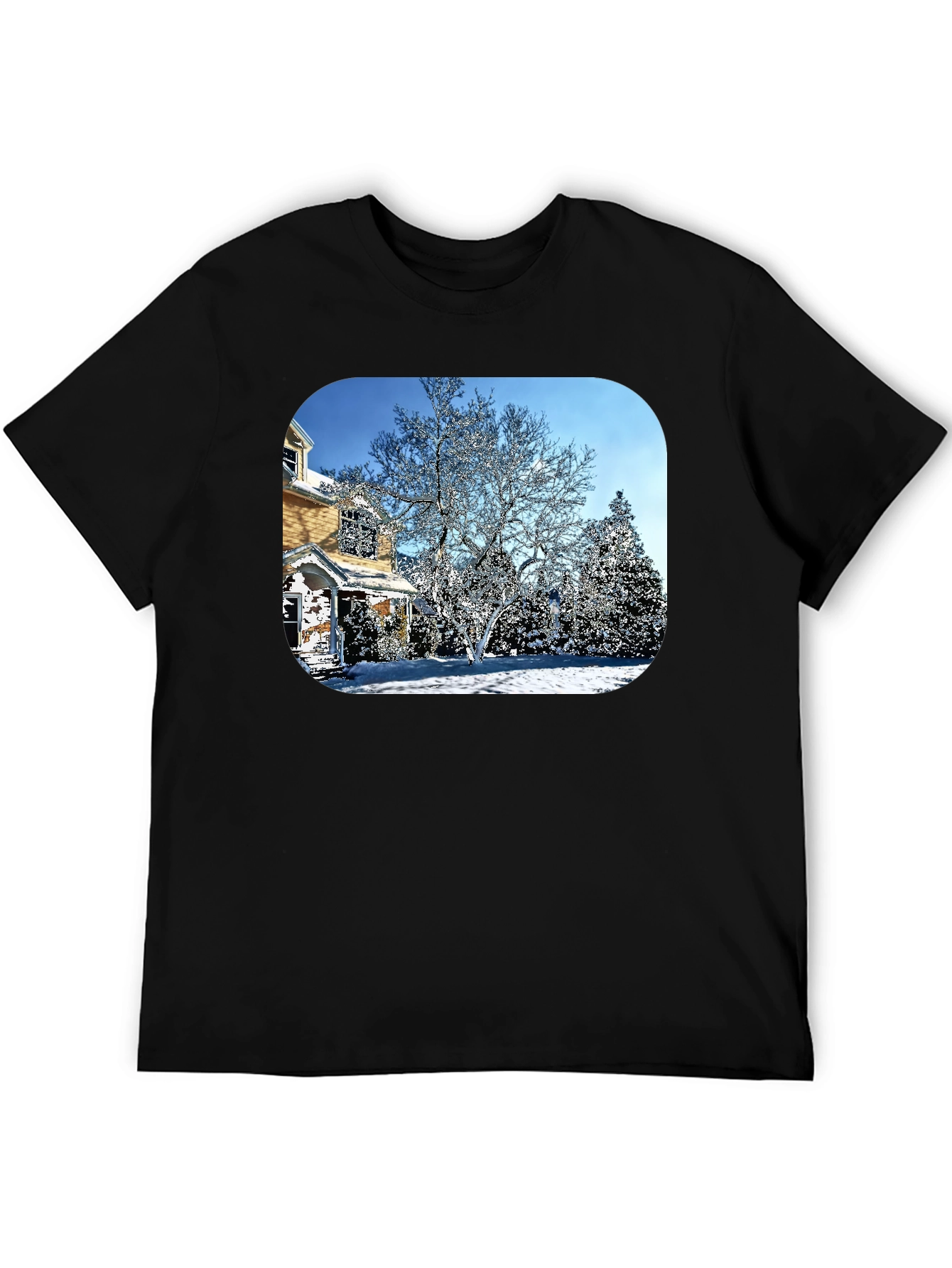 Winter House Graphic Tee - Black Cotton Comfort