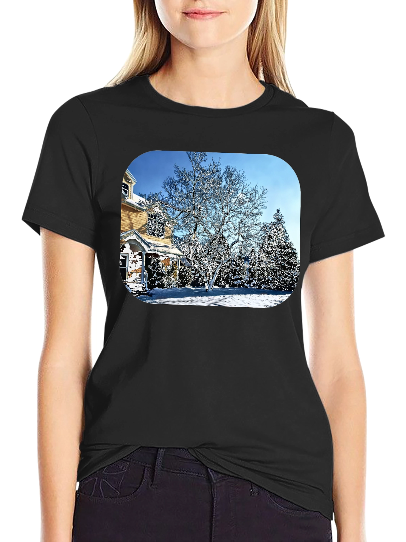 Winter House Graphic Tee - Black Cotton Comfort