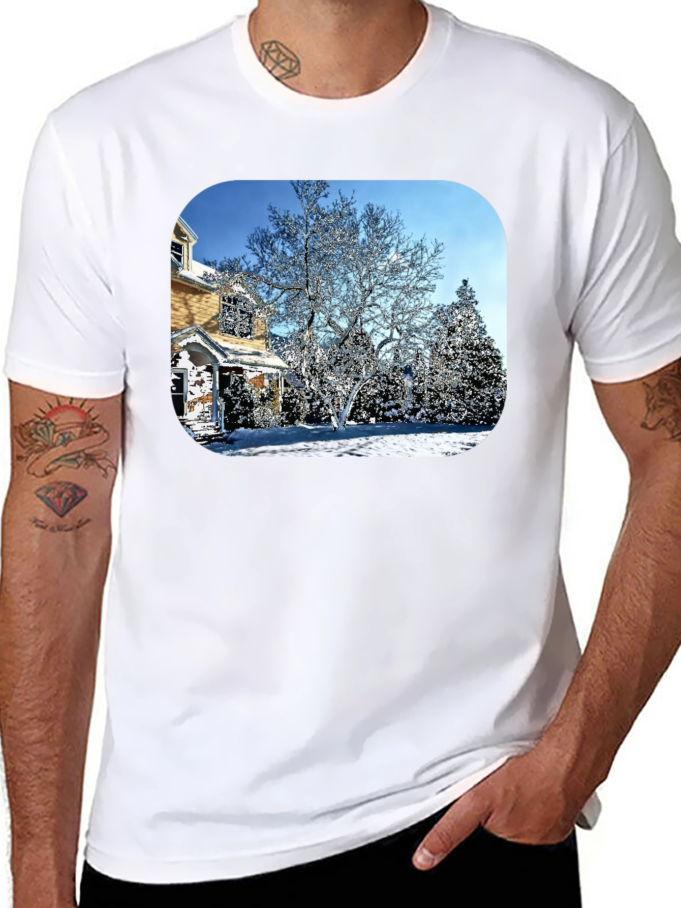 Winter House Graphic Tee - Black Cotton Comfort