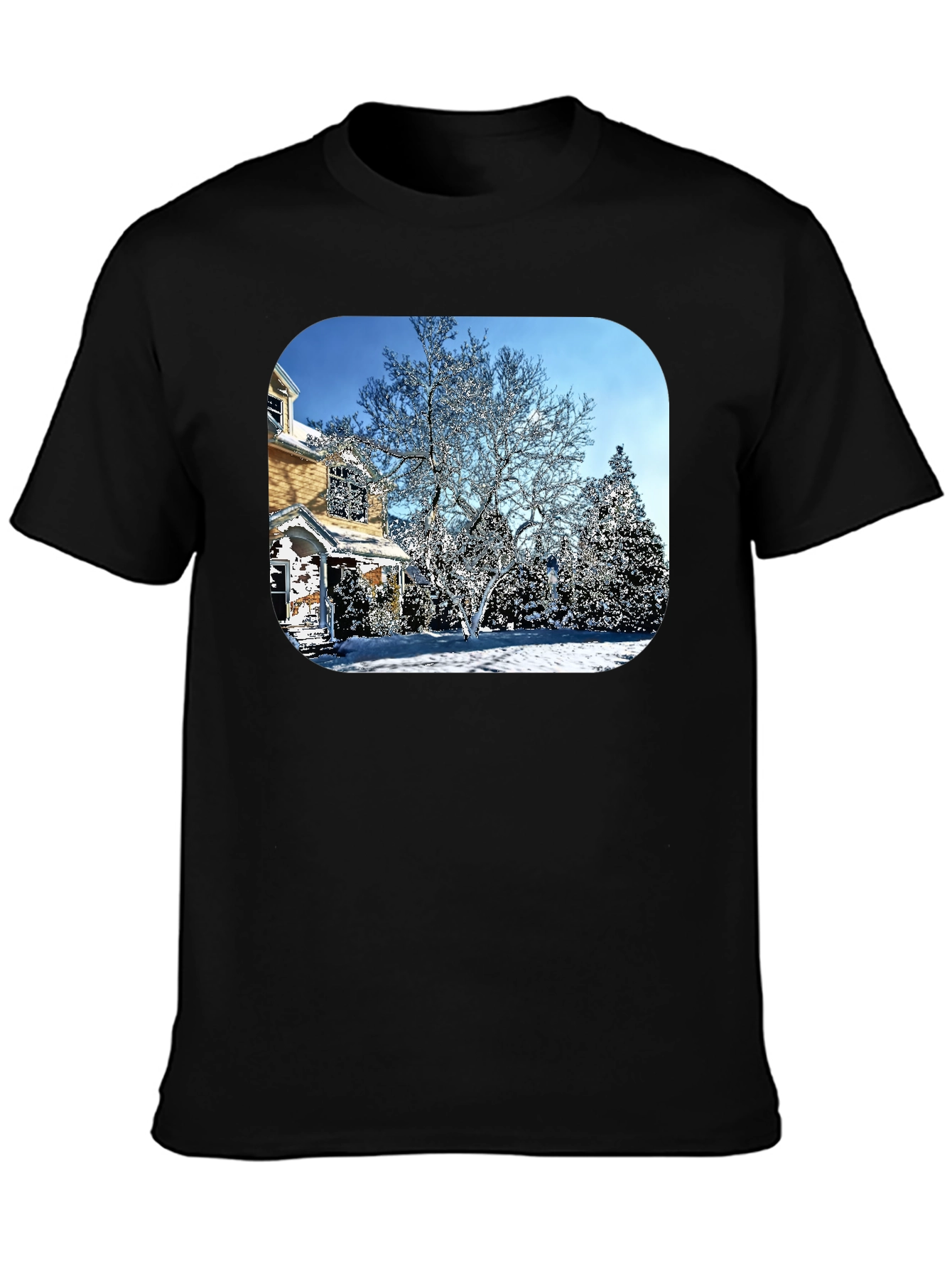 Winter House Graphic Tee - Black Cotton Comfort