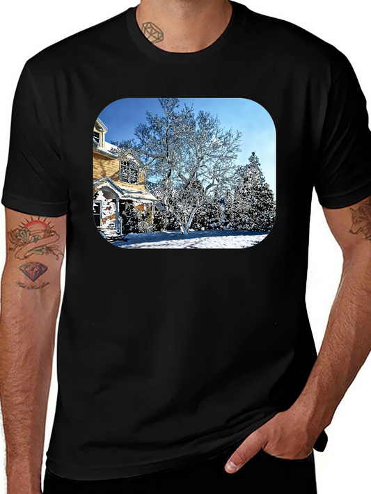 Winter House Graphic Tee - Black Cotton Comfort